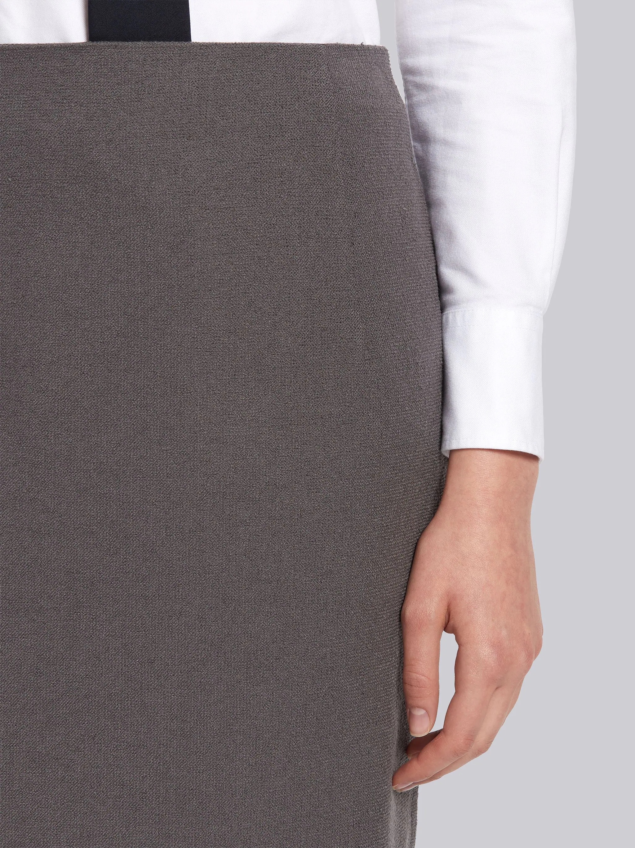 Dark Grey Cotton Boucle Suiting Side Engineered Stripe Knee Length Sheath Pencil Skirt - 5