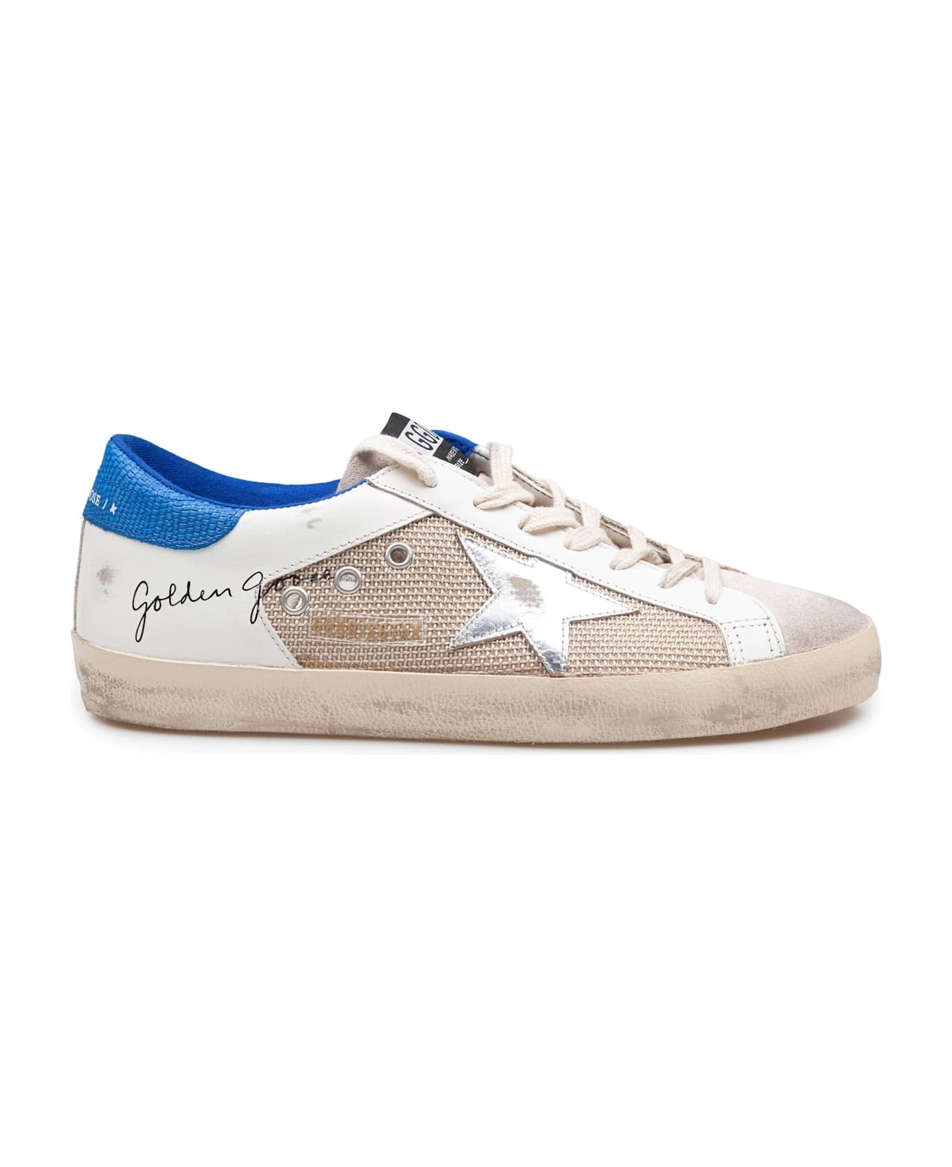 Golden Goose Super Star In Suede And Fabric White And Bluette Color - 1