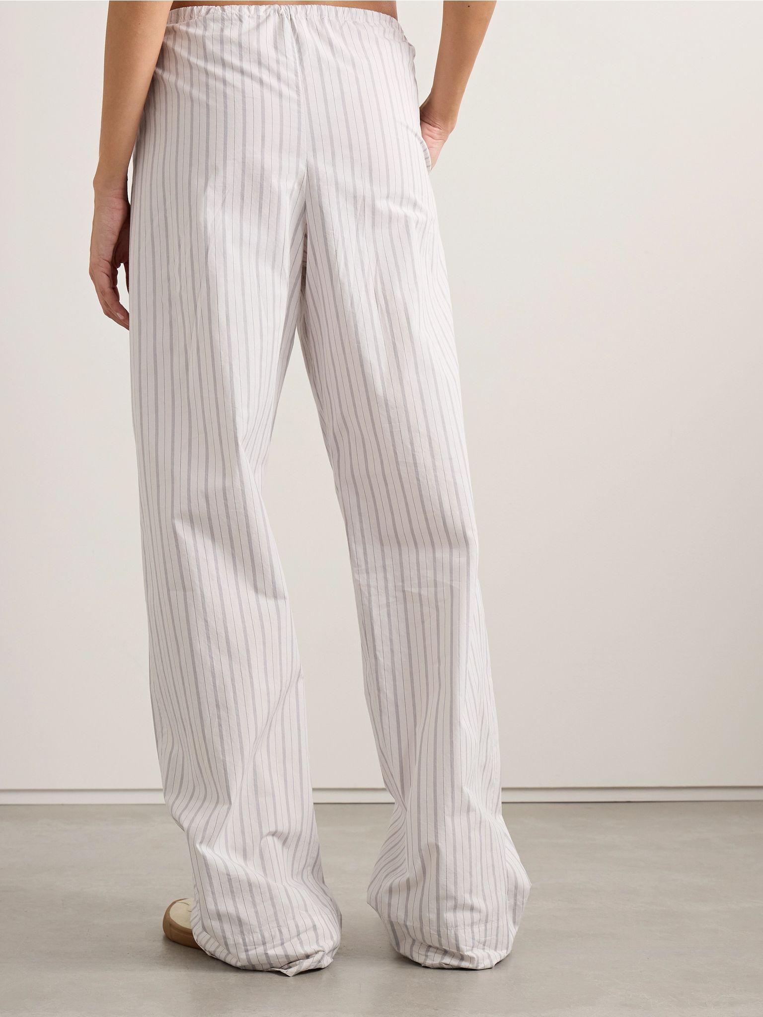 Hypnosta striped cotton-poplin wide-leg pants White - 4