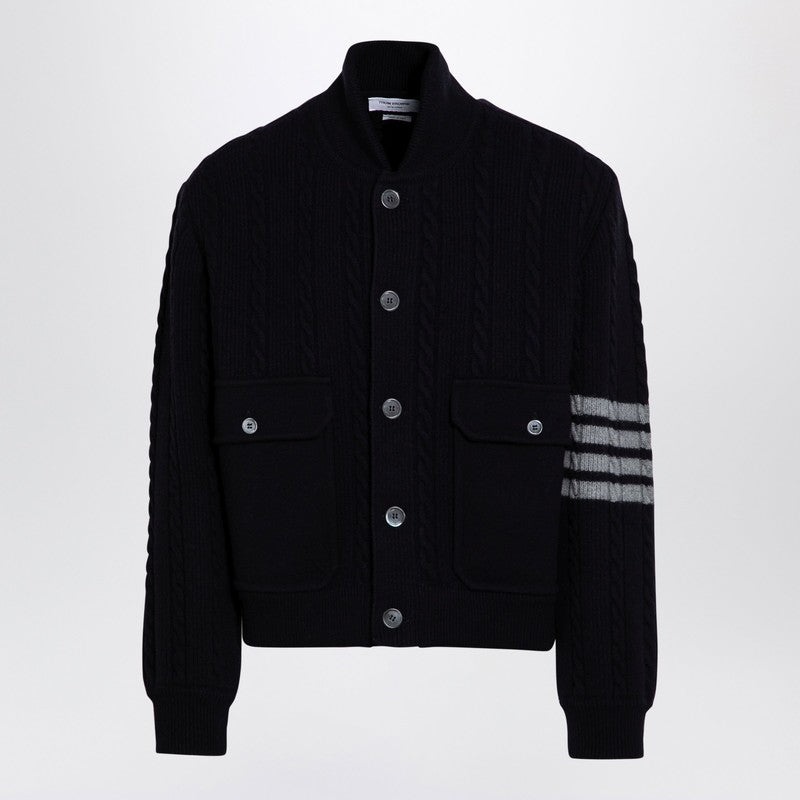 NAVY BLUE CABLE-KNIT CARDIGAN - 1