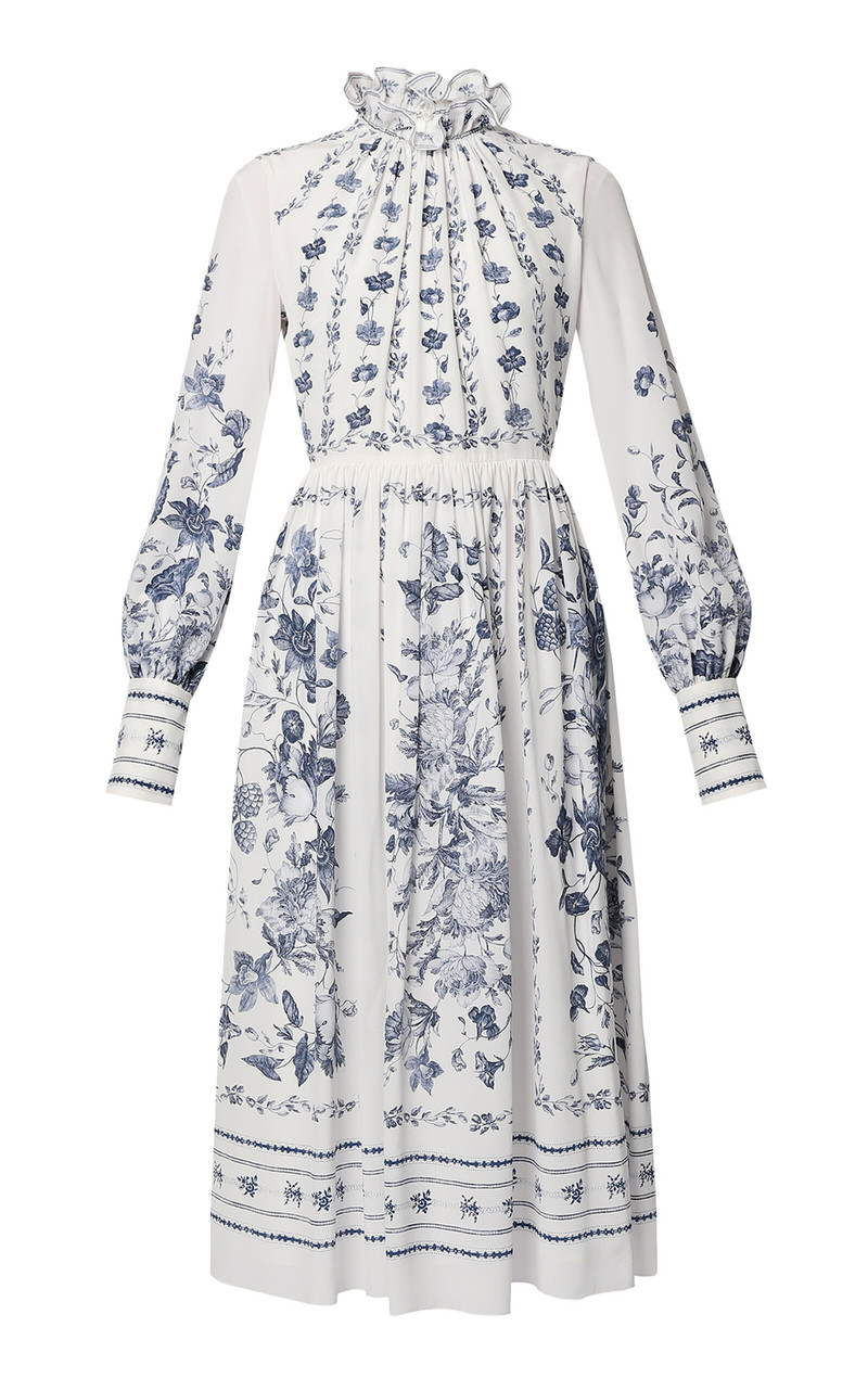 Ruffled Silk Midi Dress floral 1