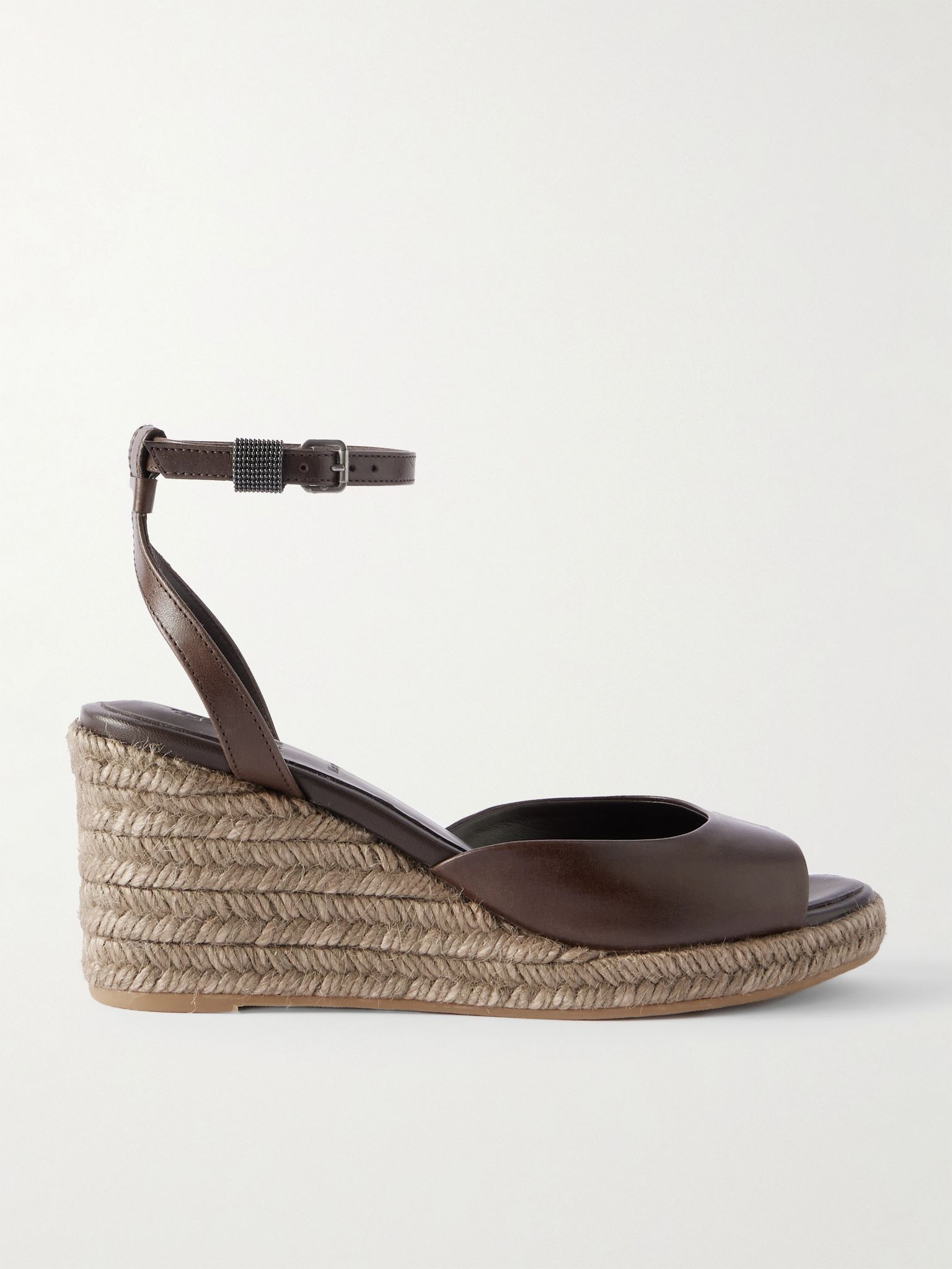 Bead-embellished leather wedge espadrilles Dark brown - 1