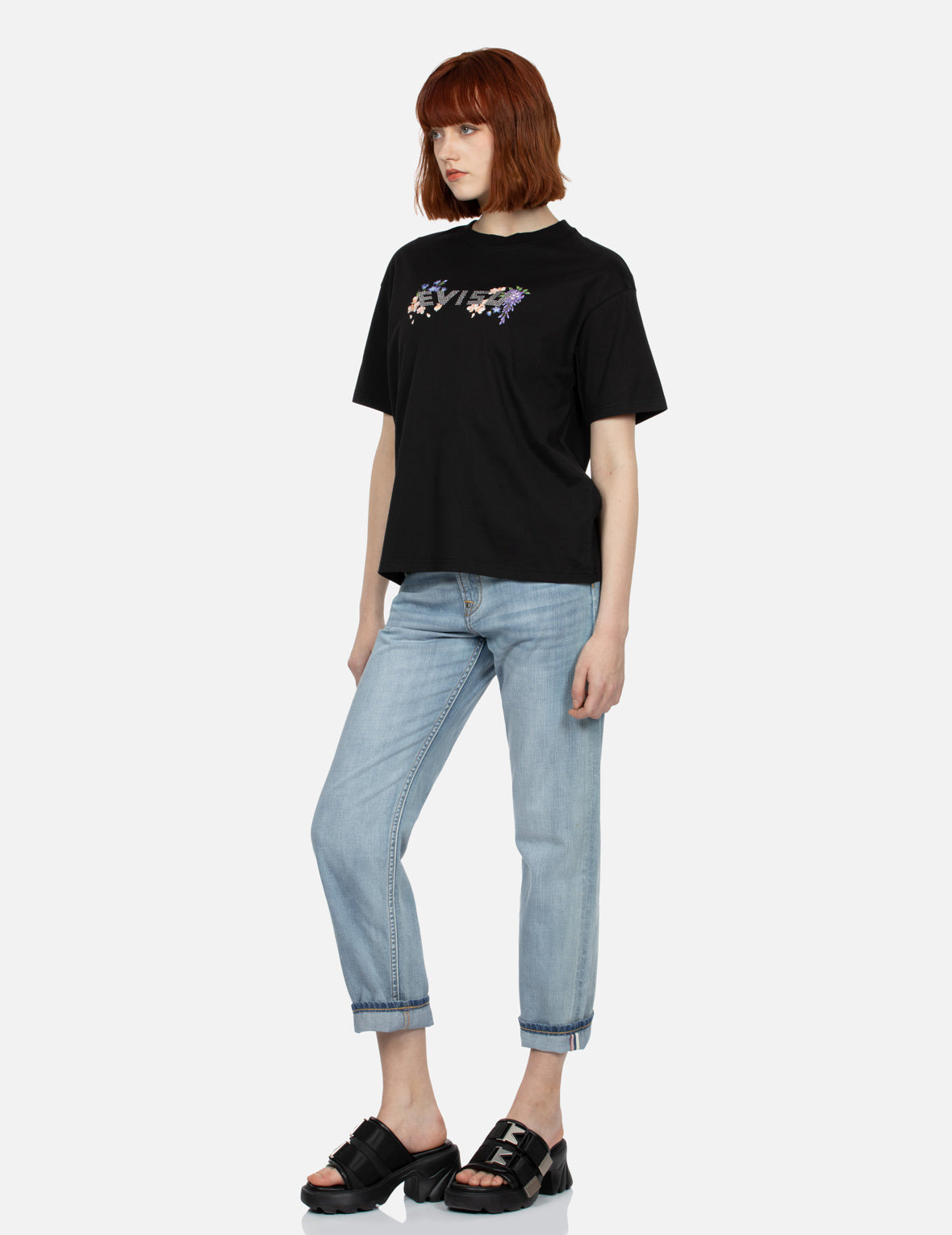 FLORAL PRINT AND RHINESTONE LOGO OVERSIZED T-SHIRT - 3