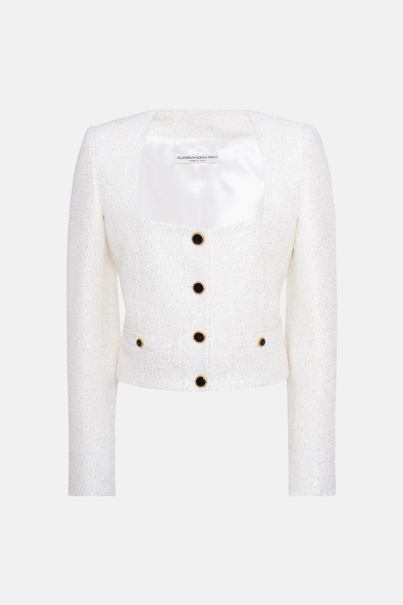 SEQUIN TWEED SQUARE NECK JACKET - 1