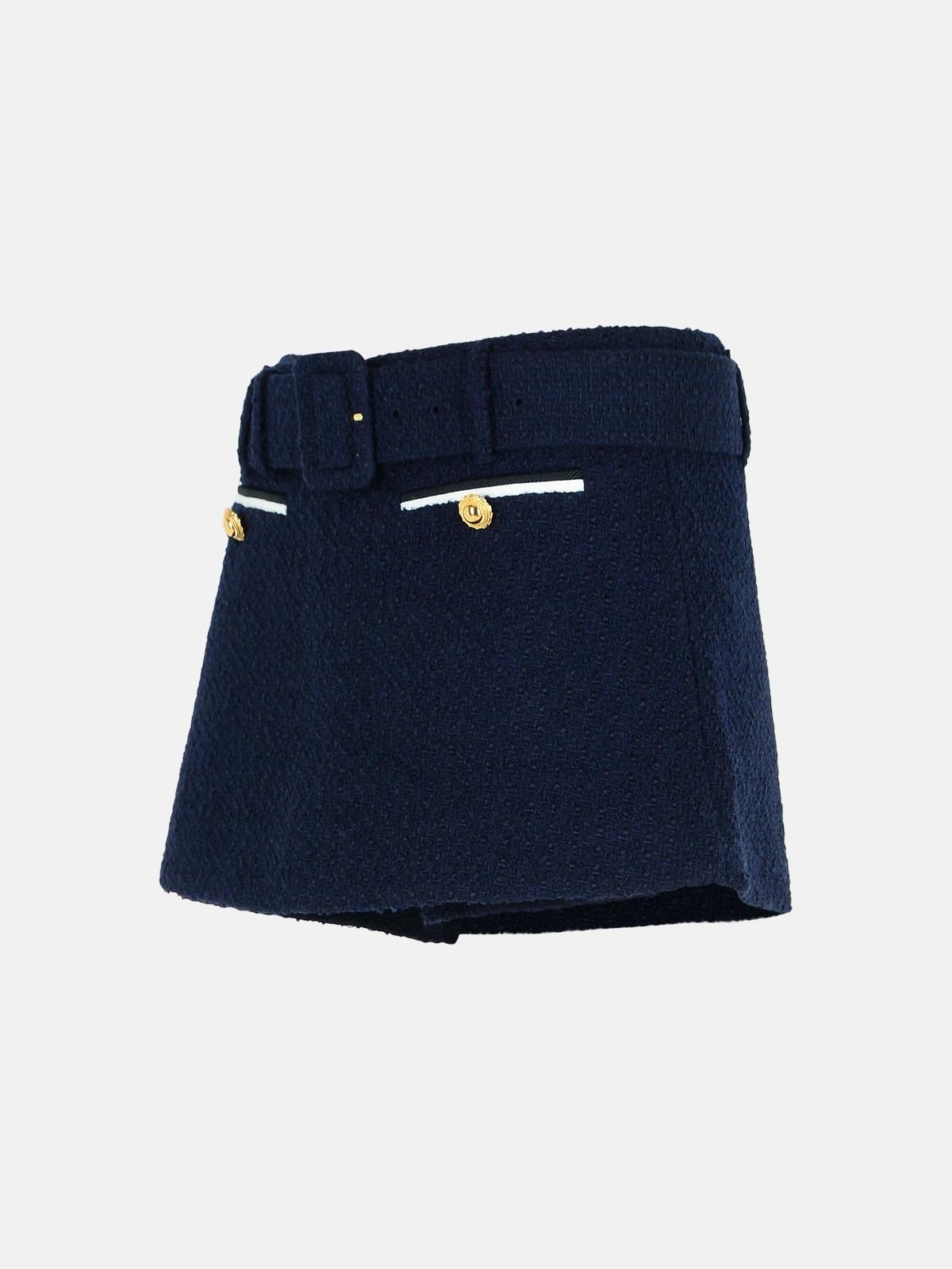 BLUE WOOL BLEND SHORTS - 2