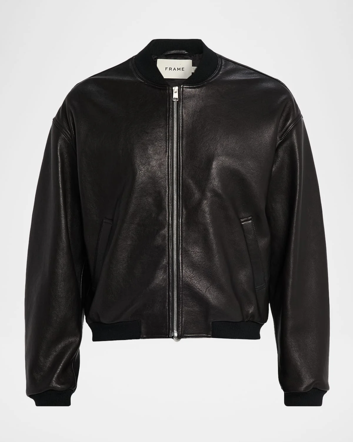 Men's Leather Full-Zip Bomber Jacket - 1