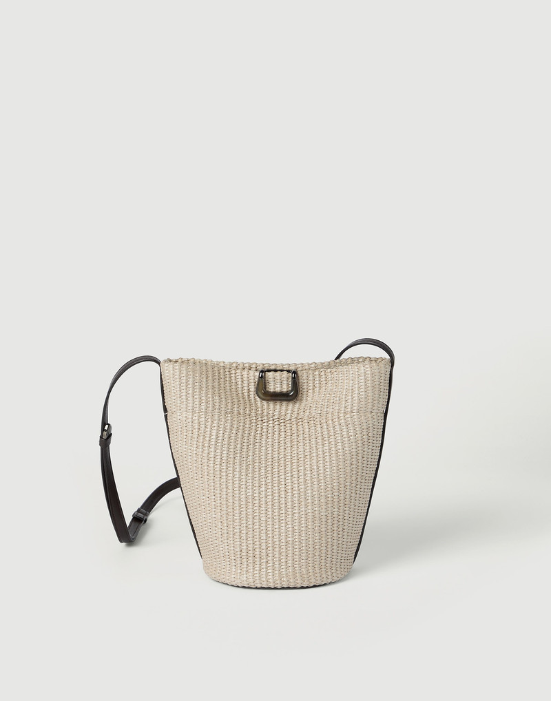 Sartorial small bucket bag in techno raffia 1
