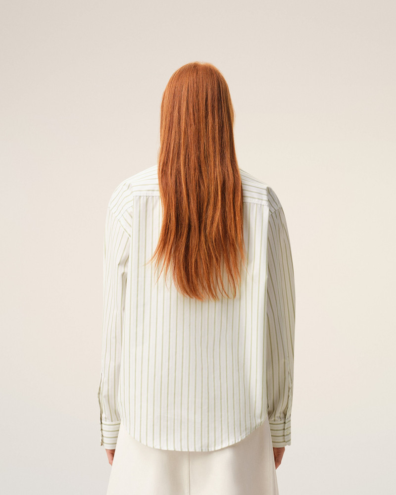 WHITE STRIPED COTTON AMI DE COEUR BOXY SHIRT 5