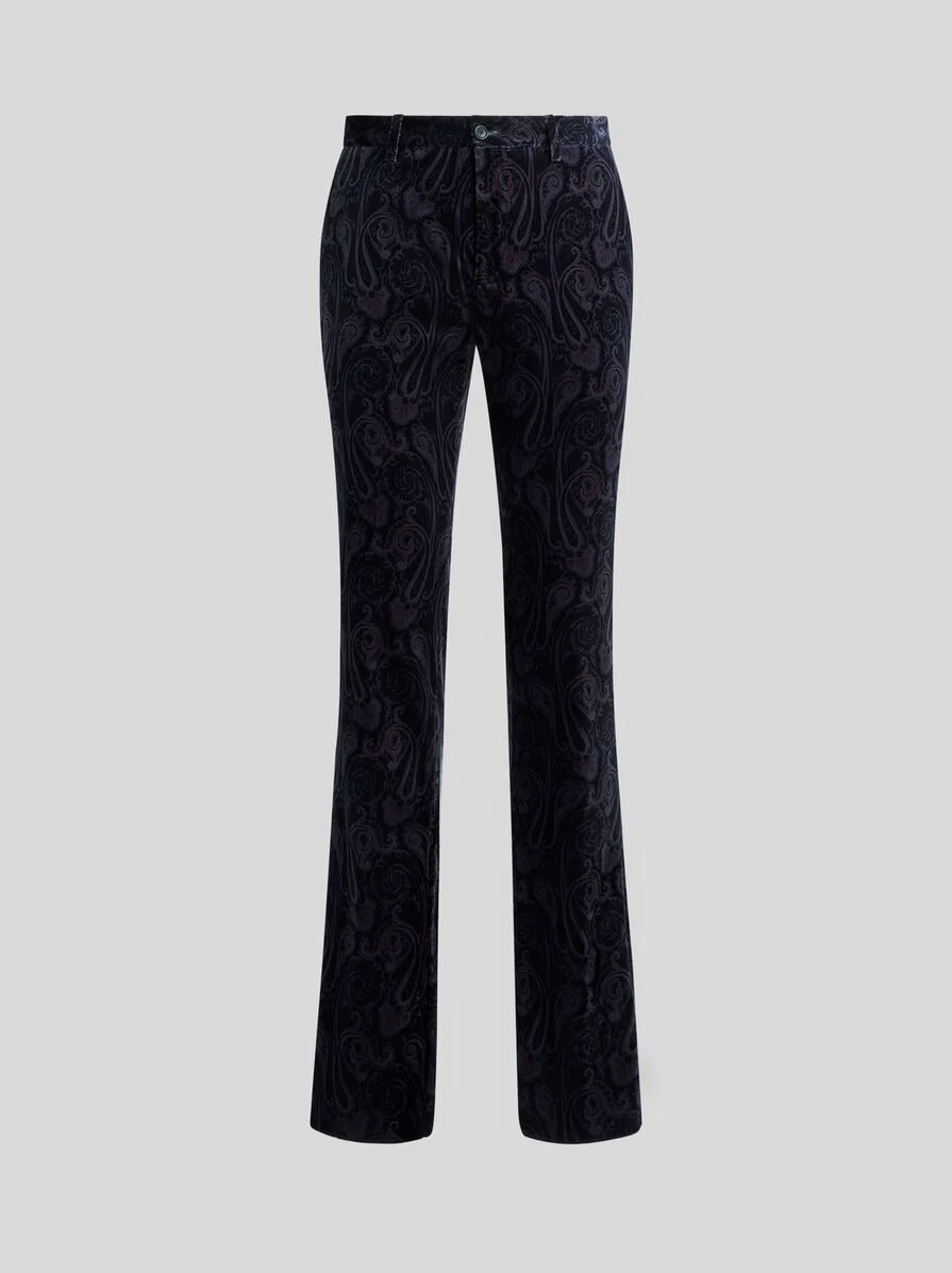 COTTON VELVET TROUSERS WITH PAISLEY OVERPRINT - 1