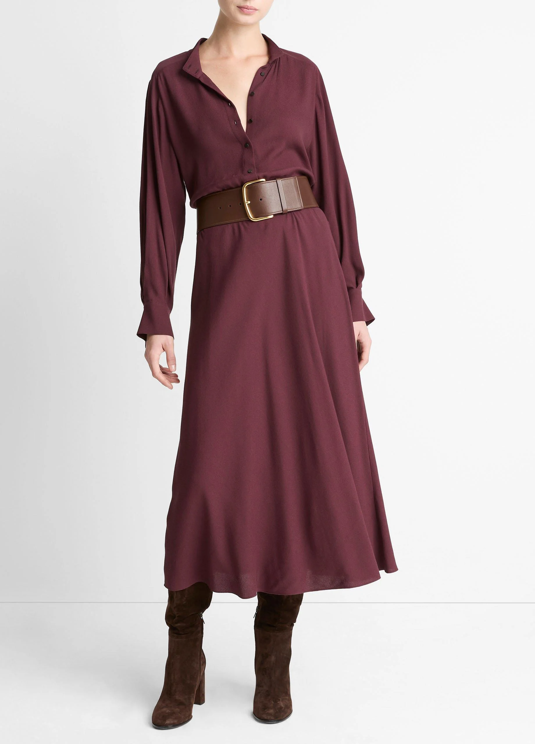 Crepe Collar-Stand Shirt Dress - 1