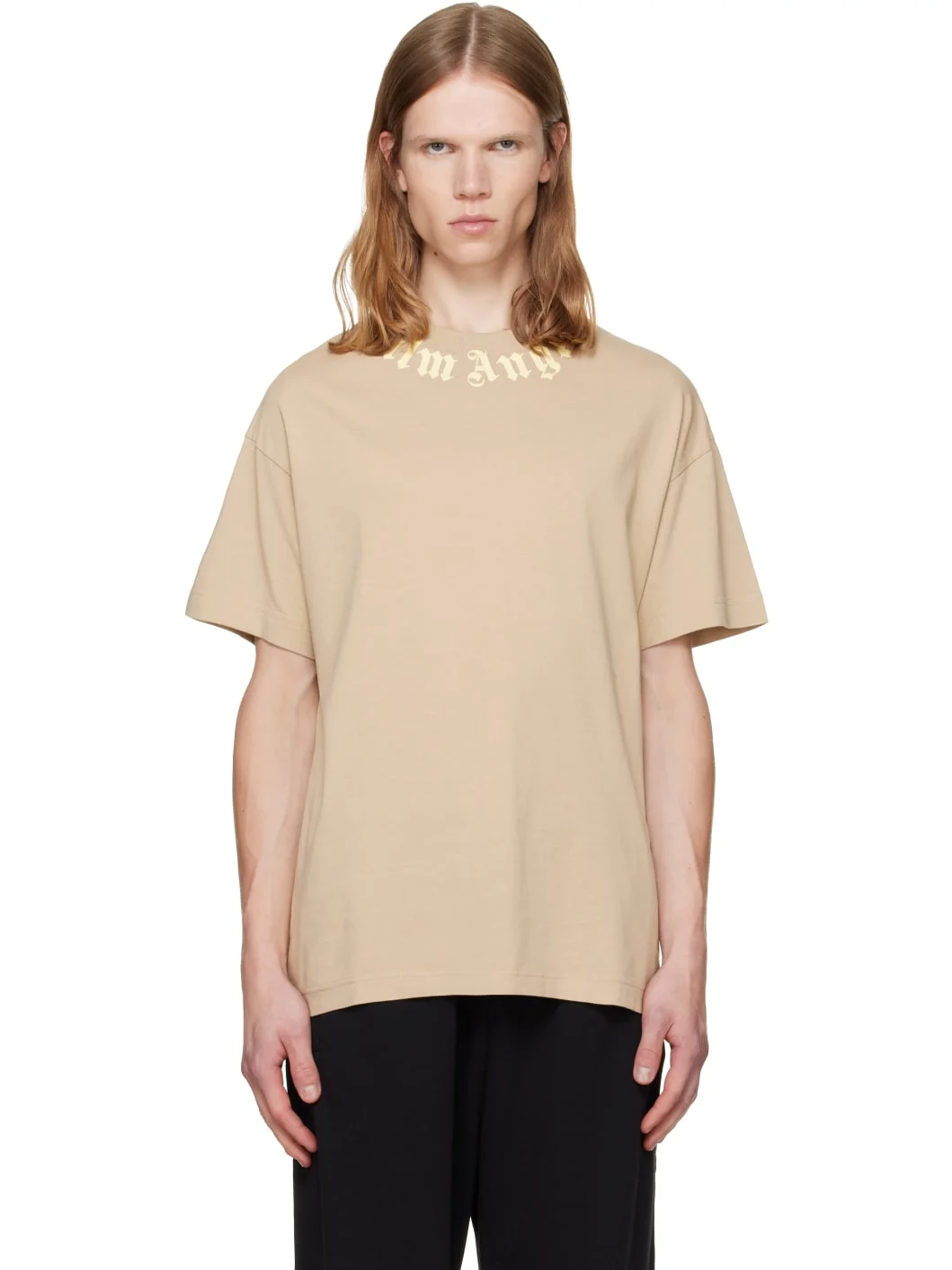 Beige Neck Logo Regular T-shirt - 1