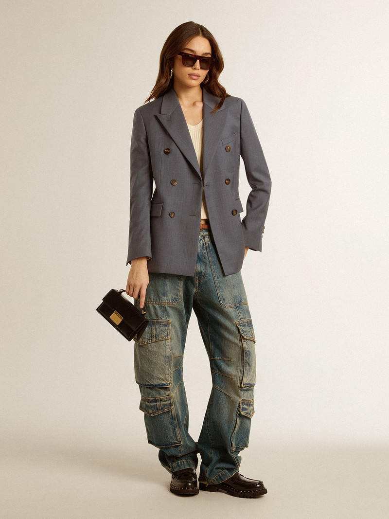 Women's double-breasted blazer in baby blue 3