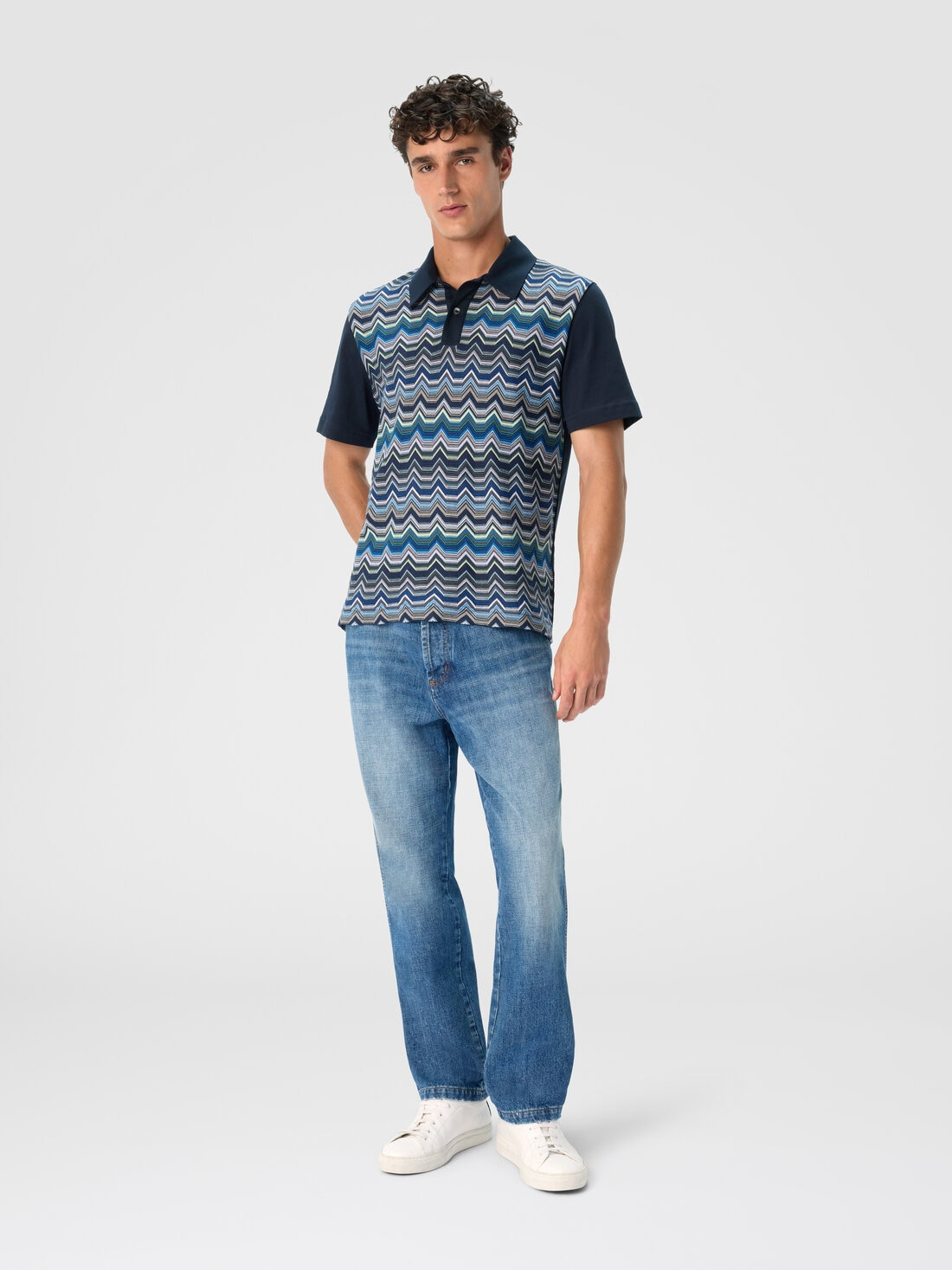 Crew neck sweater with wave pattern - 2