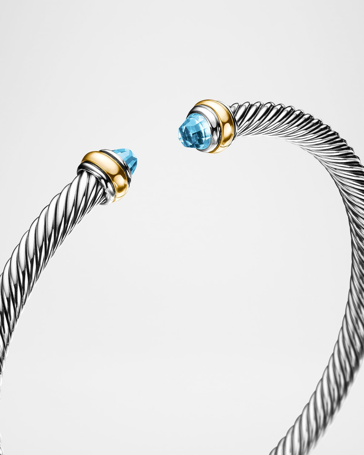Cable Bracelet with Gemstone in Silver with 18K Gold, 4mm - 8