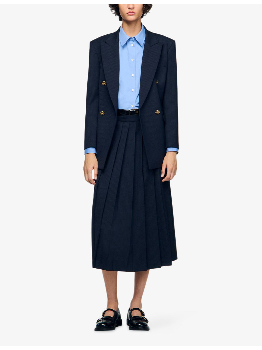Pleated High-Rise Stretch Wool-Blend Midi Skirt - 2