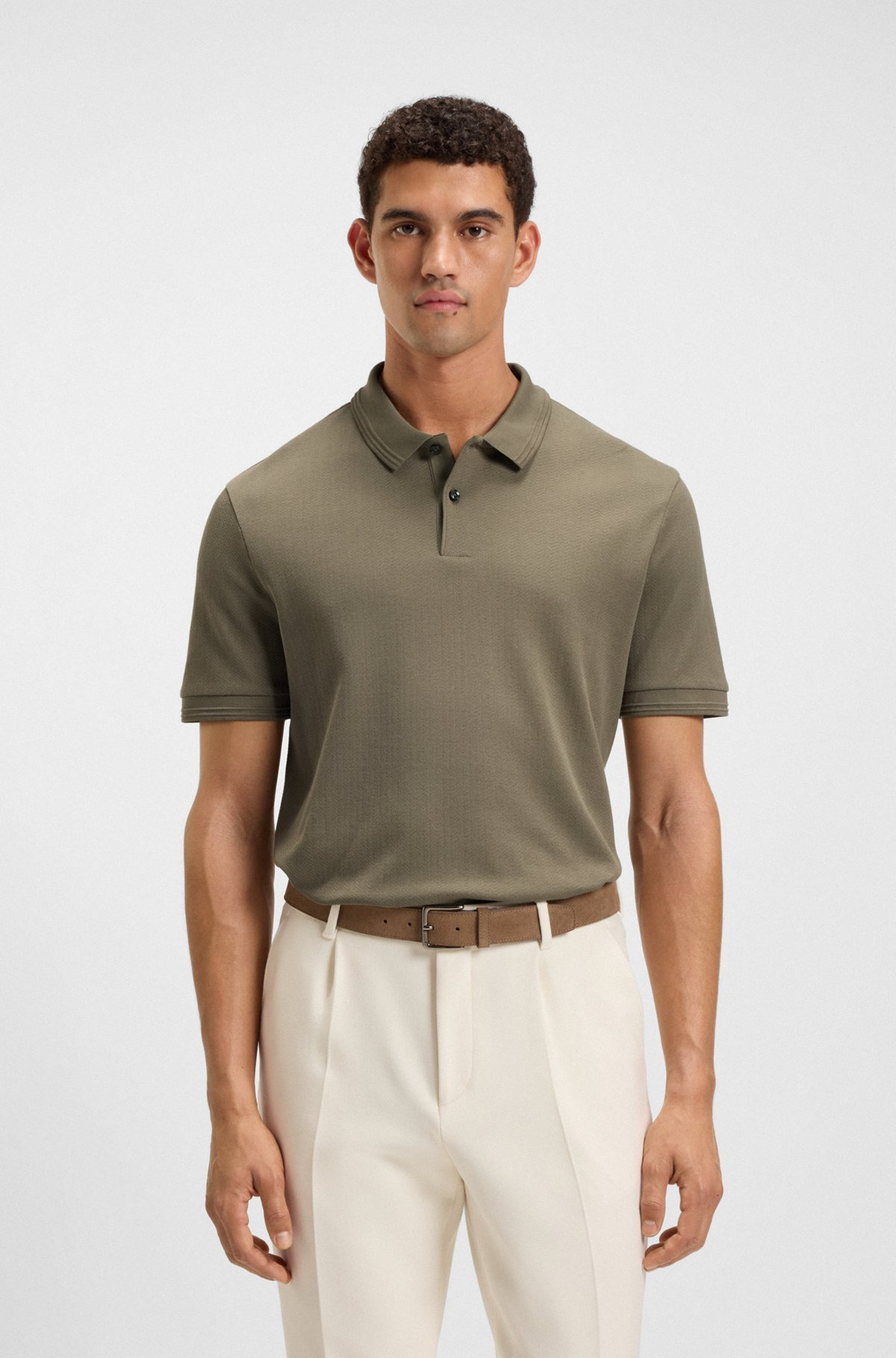 COTTON POLO SHIRT WITH HERRINGBONE STRUCTURE - 2