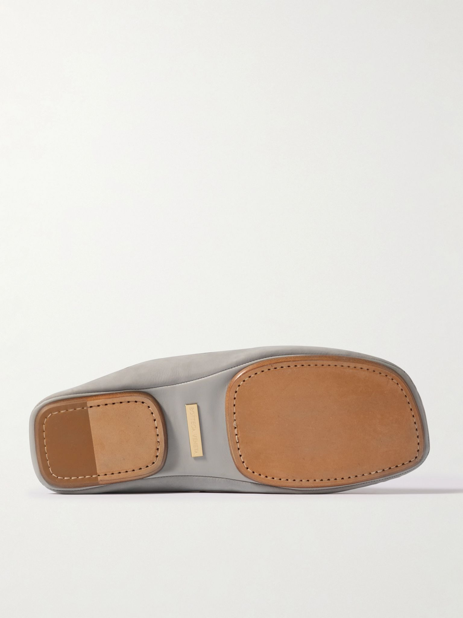 Knot-Detailed Leather-Trimmed Textured-Nubuck Loafers Gray - 3