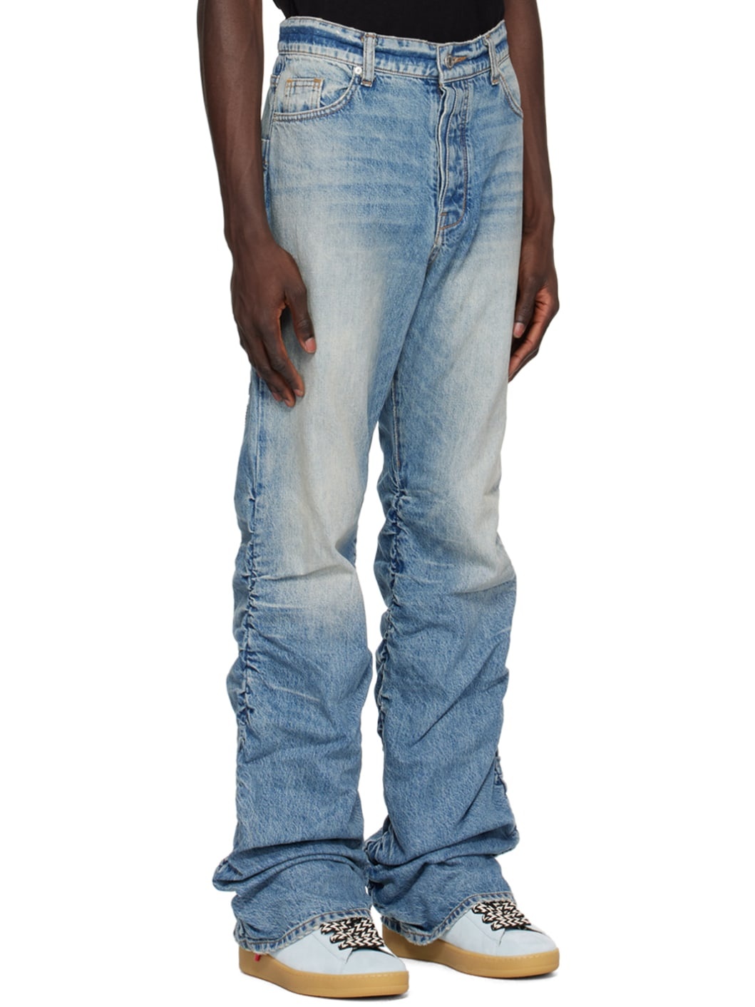 Blue Shirred Kickflare Jeans - 2