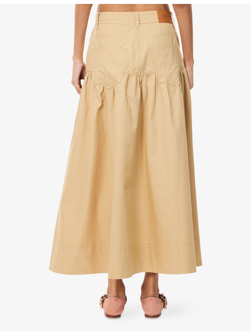 Summer Suiting Gathered Cotton and Linen Midi Skirt - 4