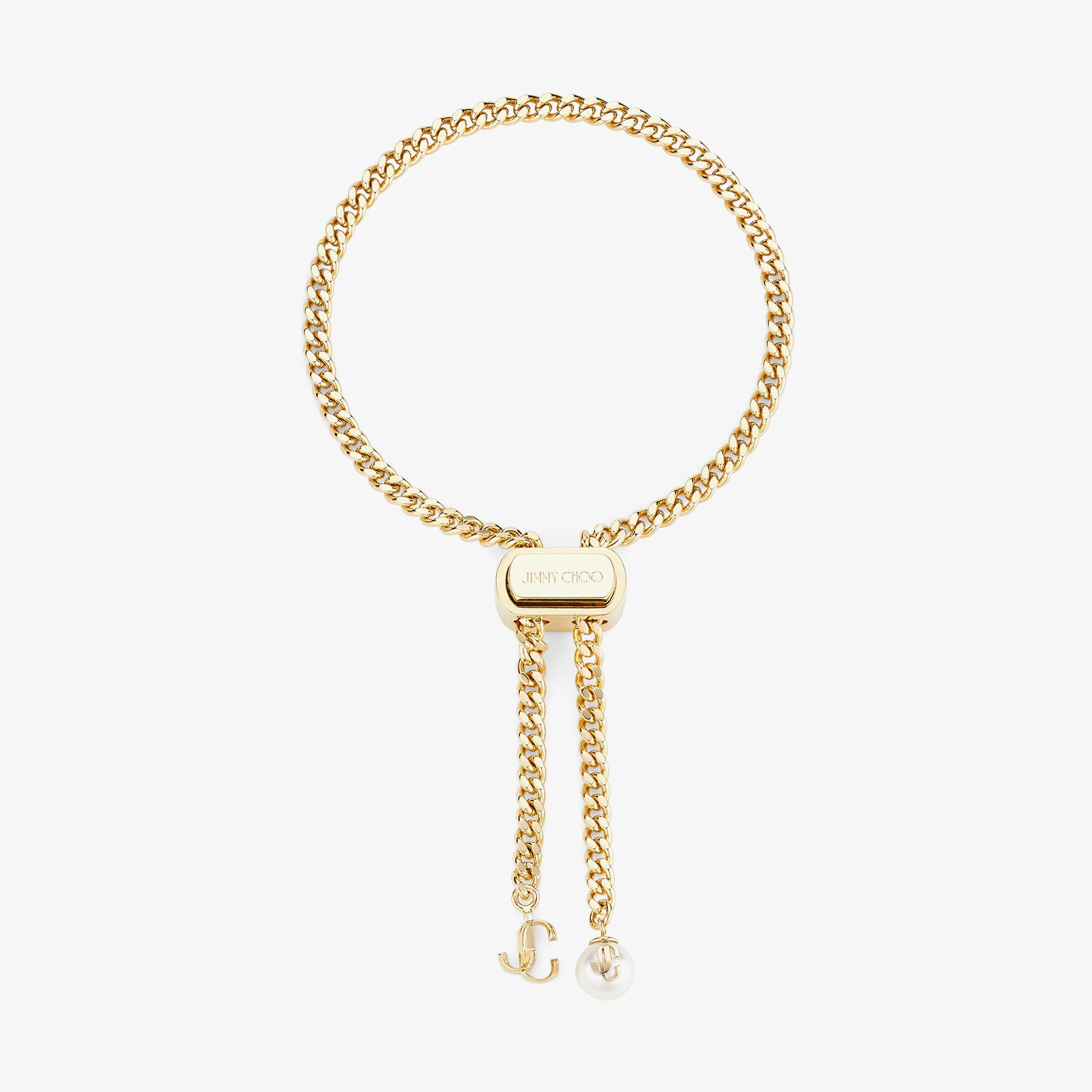 JIMMY CHOO Bon Bon パール X JCチャーム メタル・ネックレス パール X JCチャーム付き ゴールドフィニッシュメタル