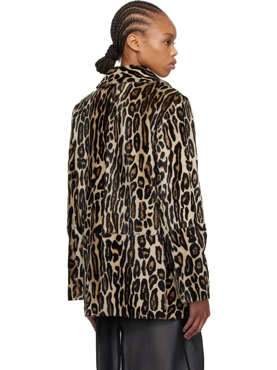 Black & Brown Leopard Shearling Peacoat - 3