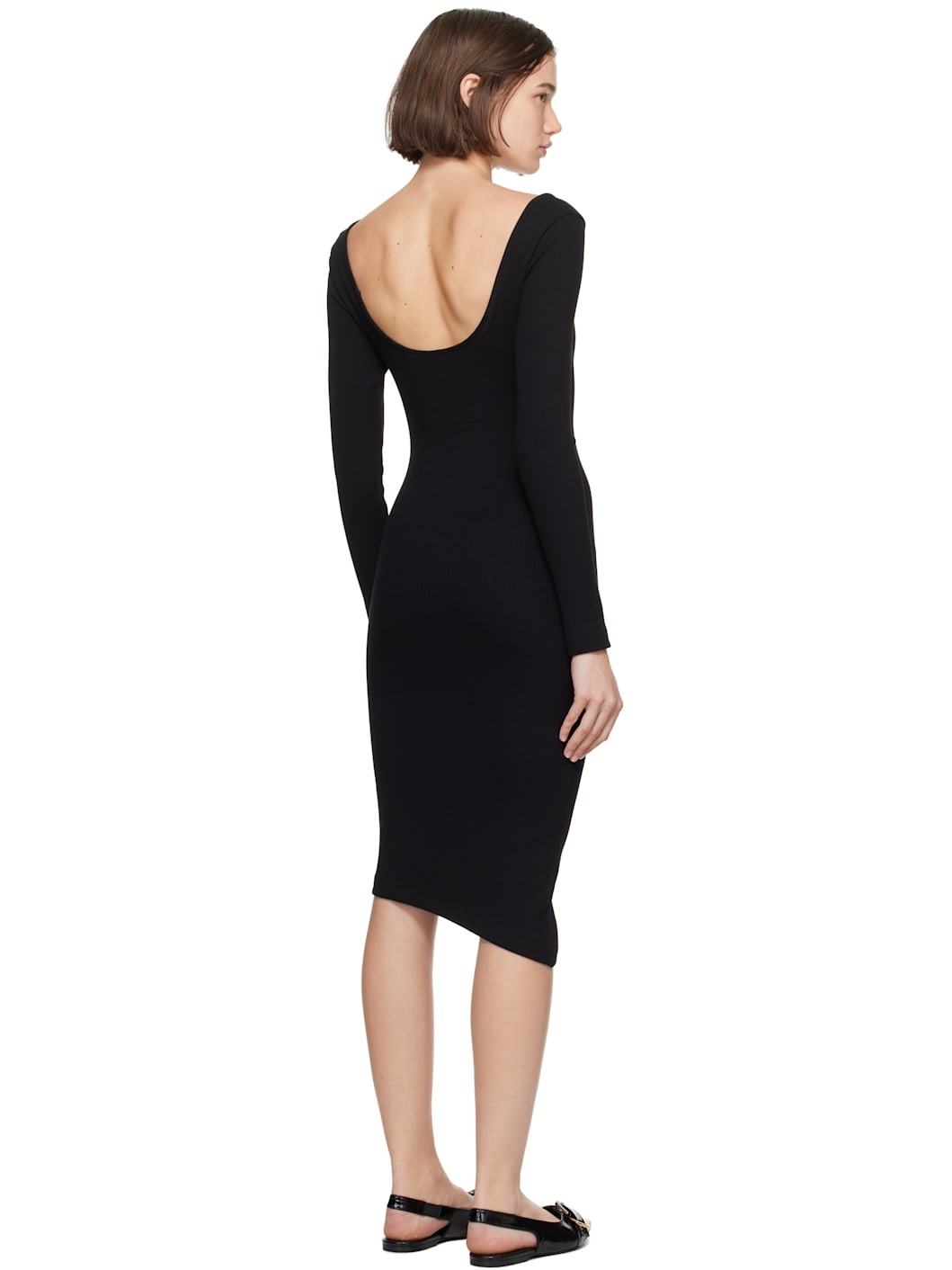 Black Asymmetric Ribbed Cotton 4G Liquid Midi Dress - 3