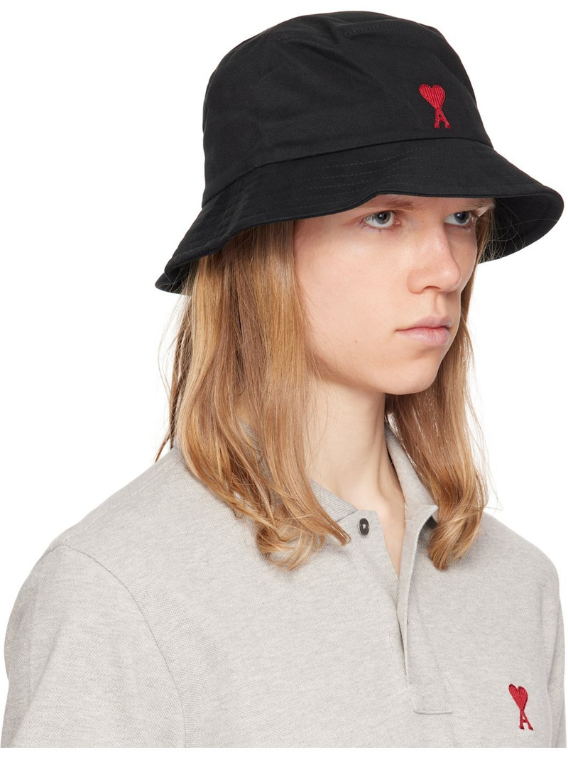 AMI Paris Black Ami de Coeur Embroidery Bucket Hat outlook