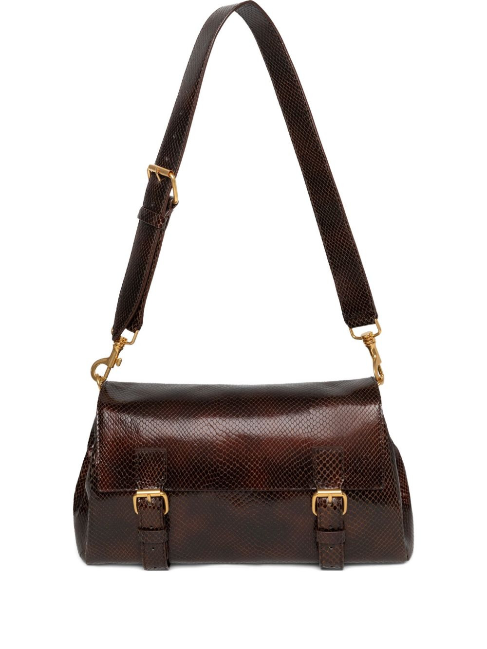 snakeskin-pattern leather satchel - 1