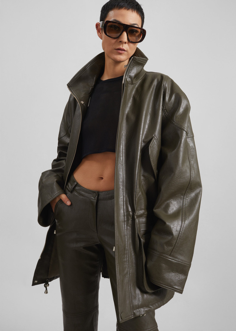 Ascona Faux Leather Jacket - Dark Olive 5