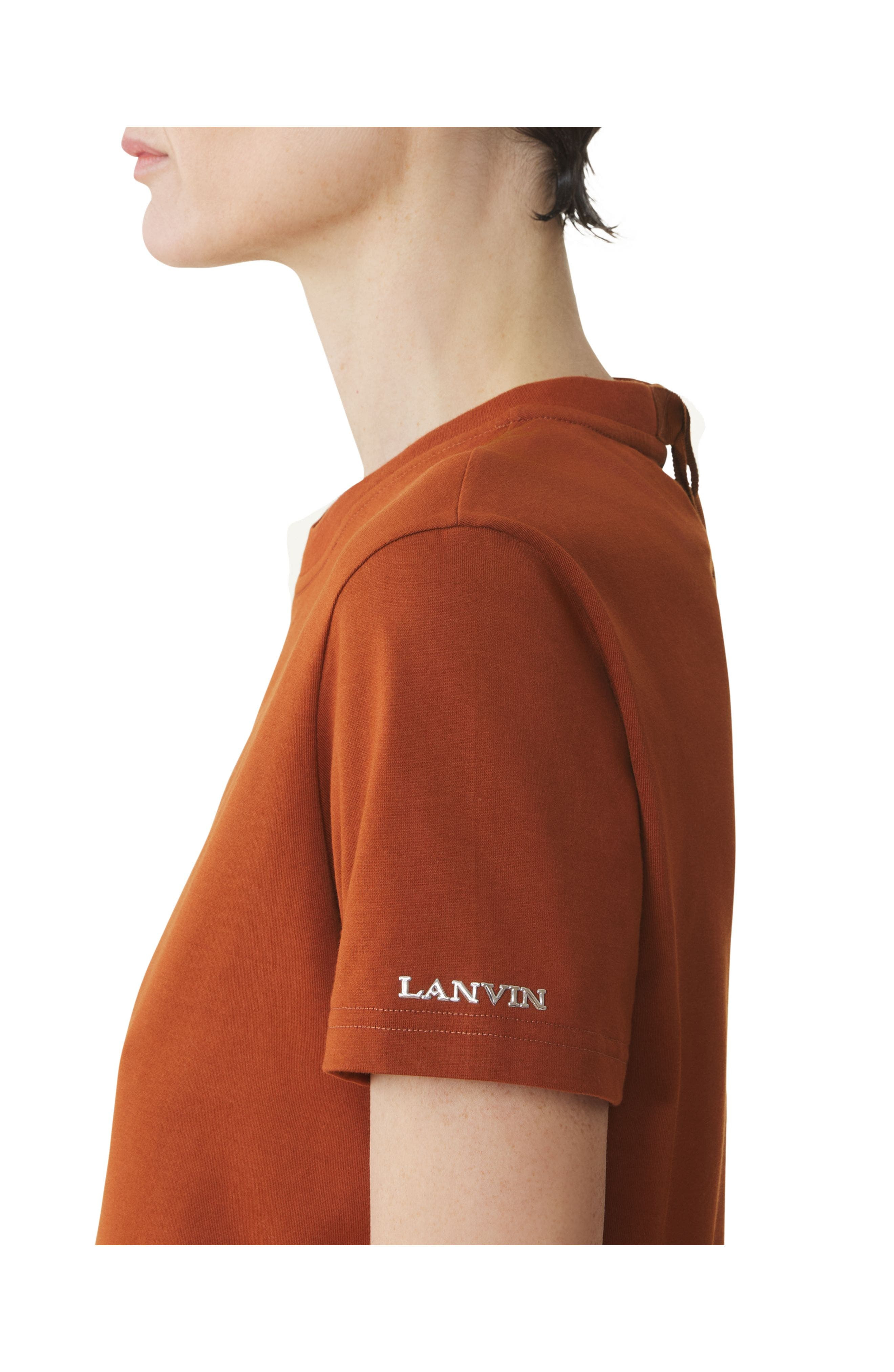 Lanvin Cotton T-Shirt With Ribbon Detail in Chestnuts at Nordstrom - 5
