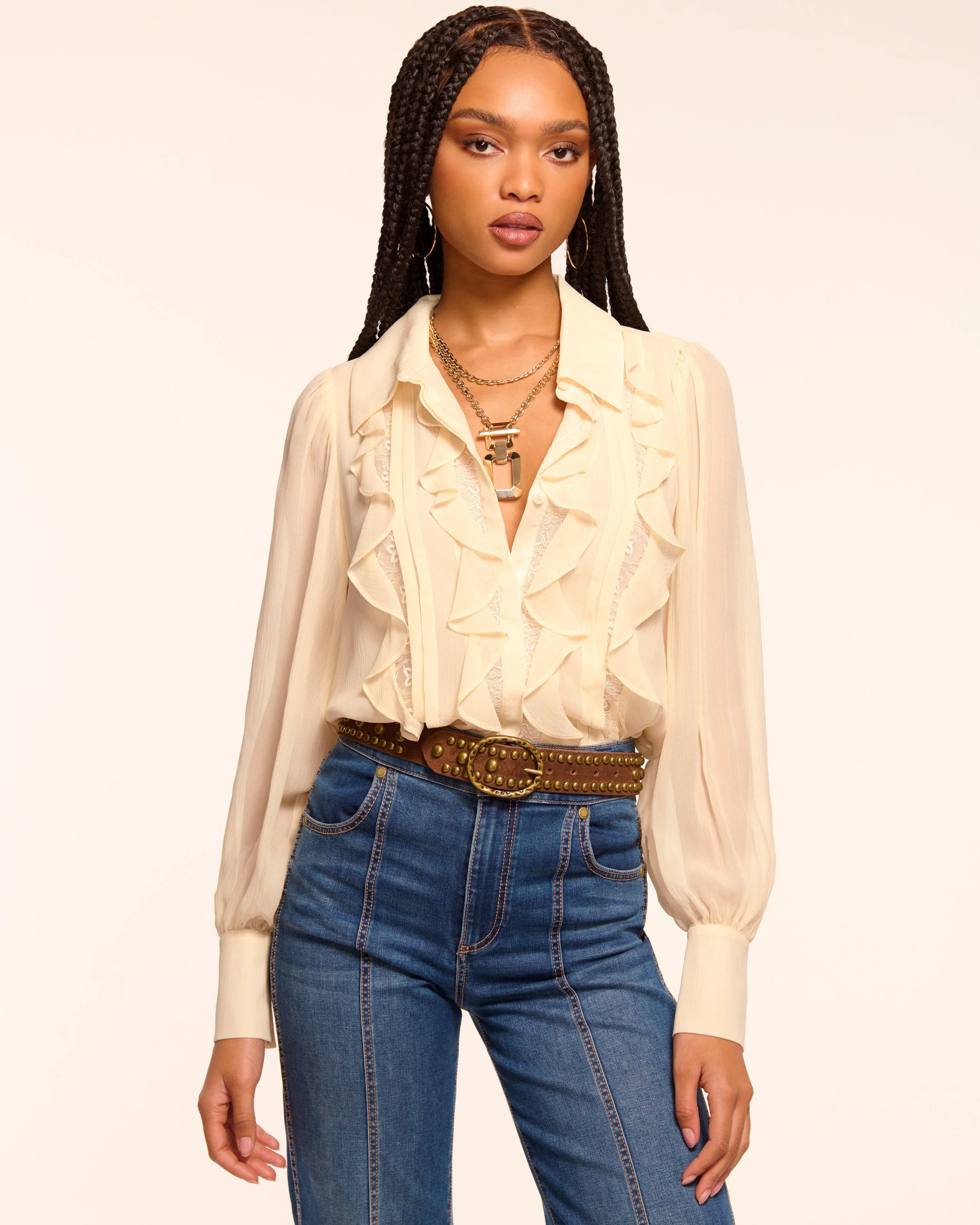 Claire Silk Chiffon Ruffle Button Down Blouse - 1