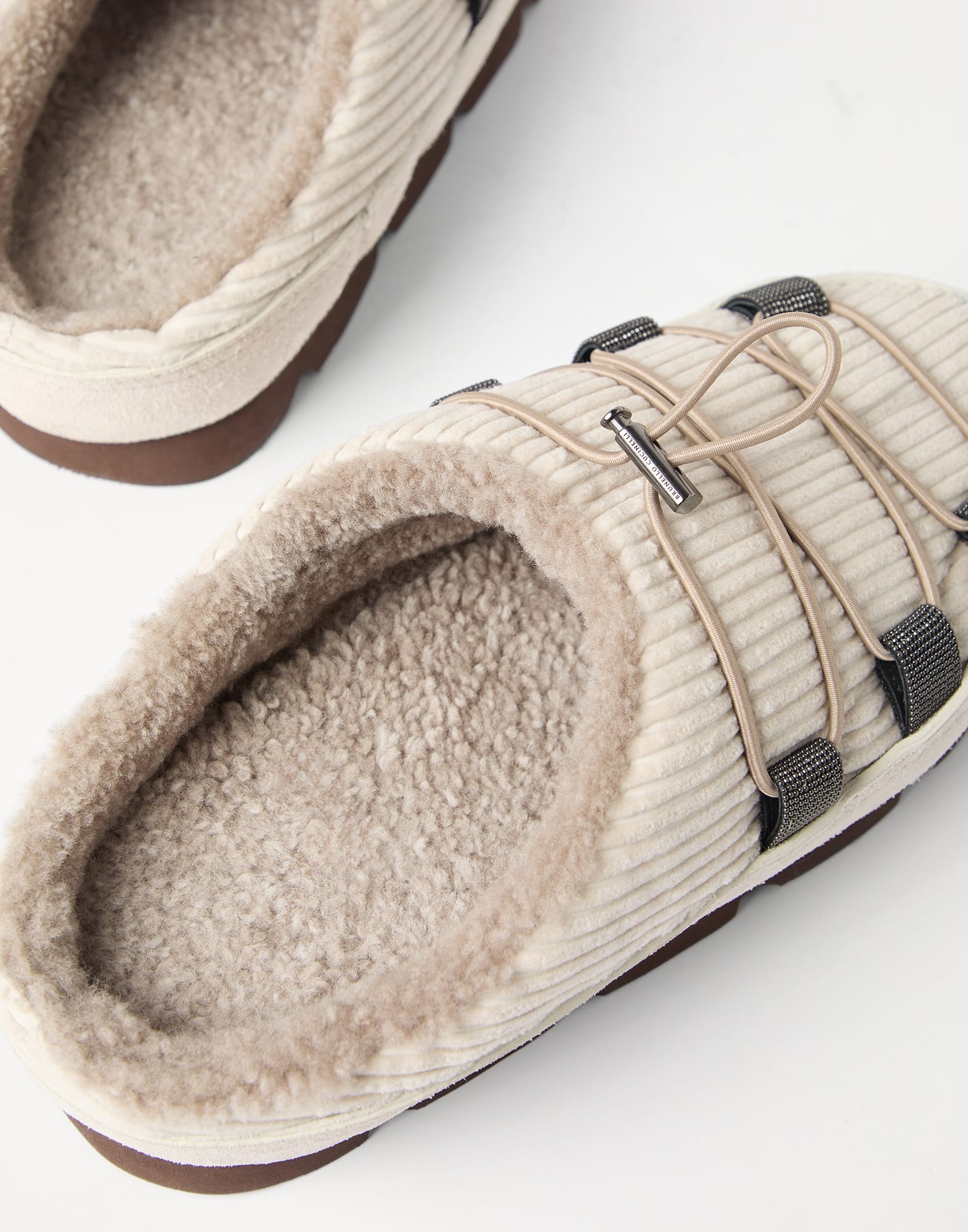 Suede and corduroy mountain slippers with shearling lining and shiny eyelets - 3