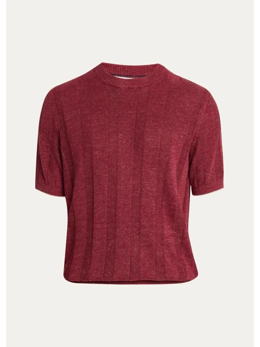 Men's Linen and Cotton Ribbed Short-Sleeve Sweater - 1
