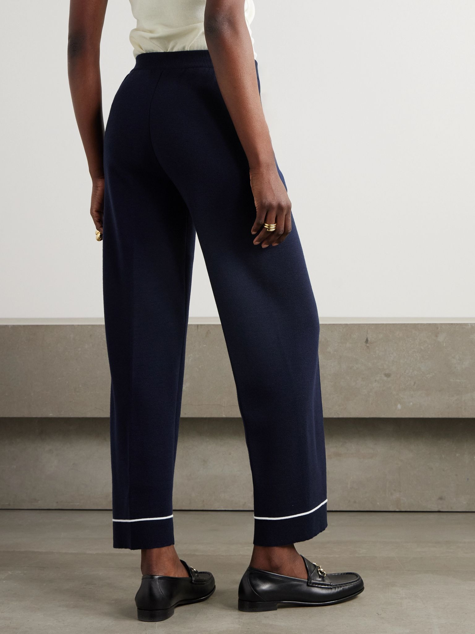 Wool straight-leg track pants Navy - 4