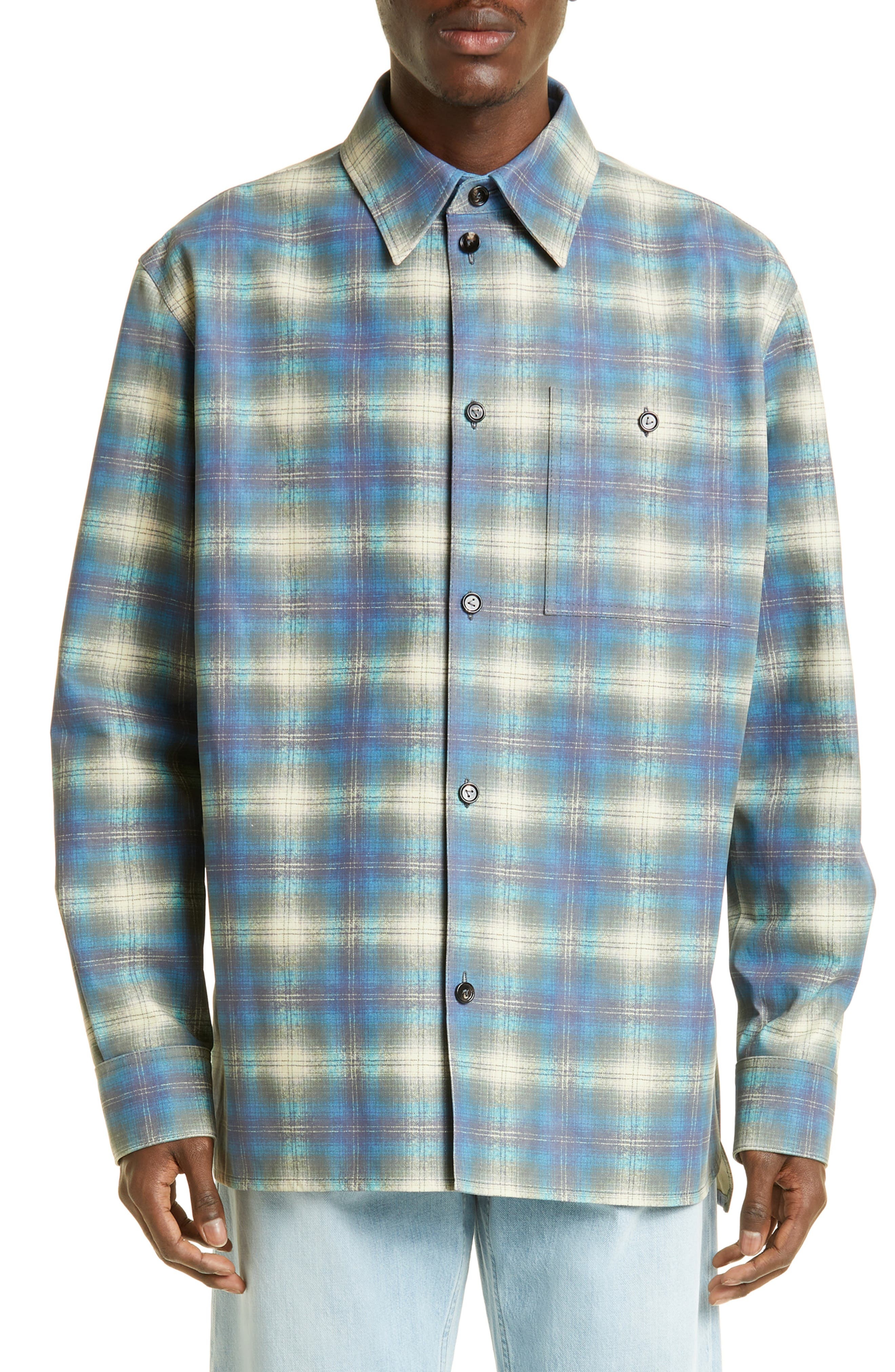 Plaid Flannel Print Leather Shirt Jacket - 1