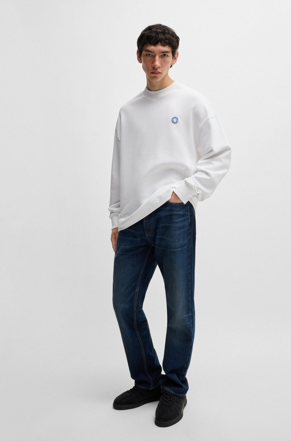 COTTON-TERRY SWEATSHIRT WITH HAPPY HUGO LOGO PATCH - 4