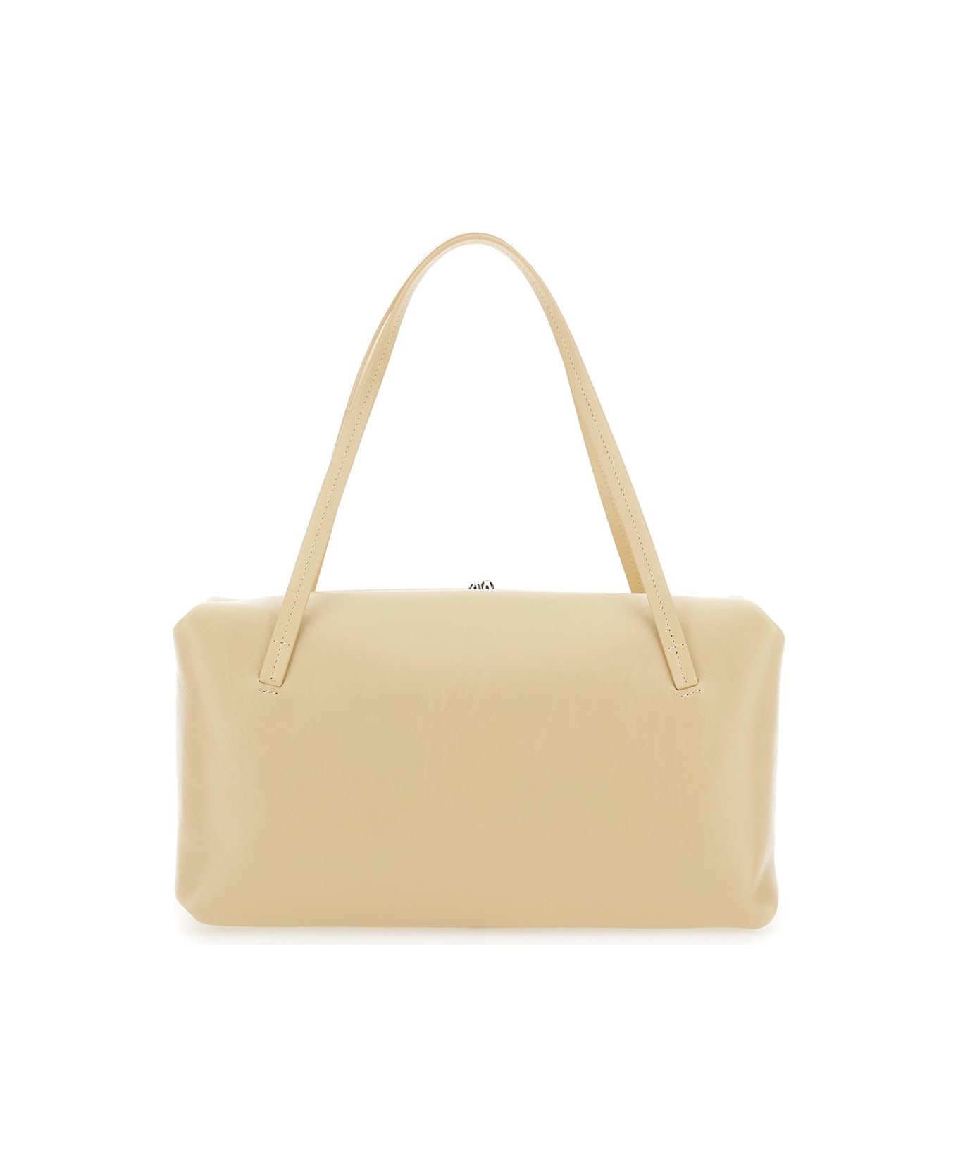 'goji Pillow' Beige Shoulder Bag With Clasp Closure And Logo Lettering On The Front In Leather Woman - 2