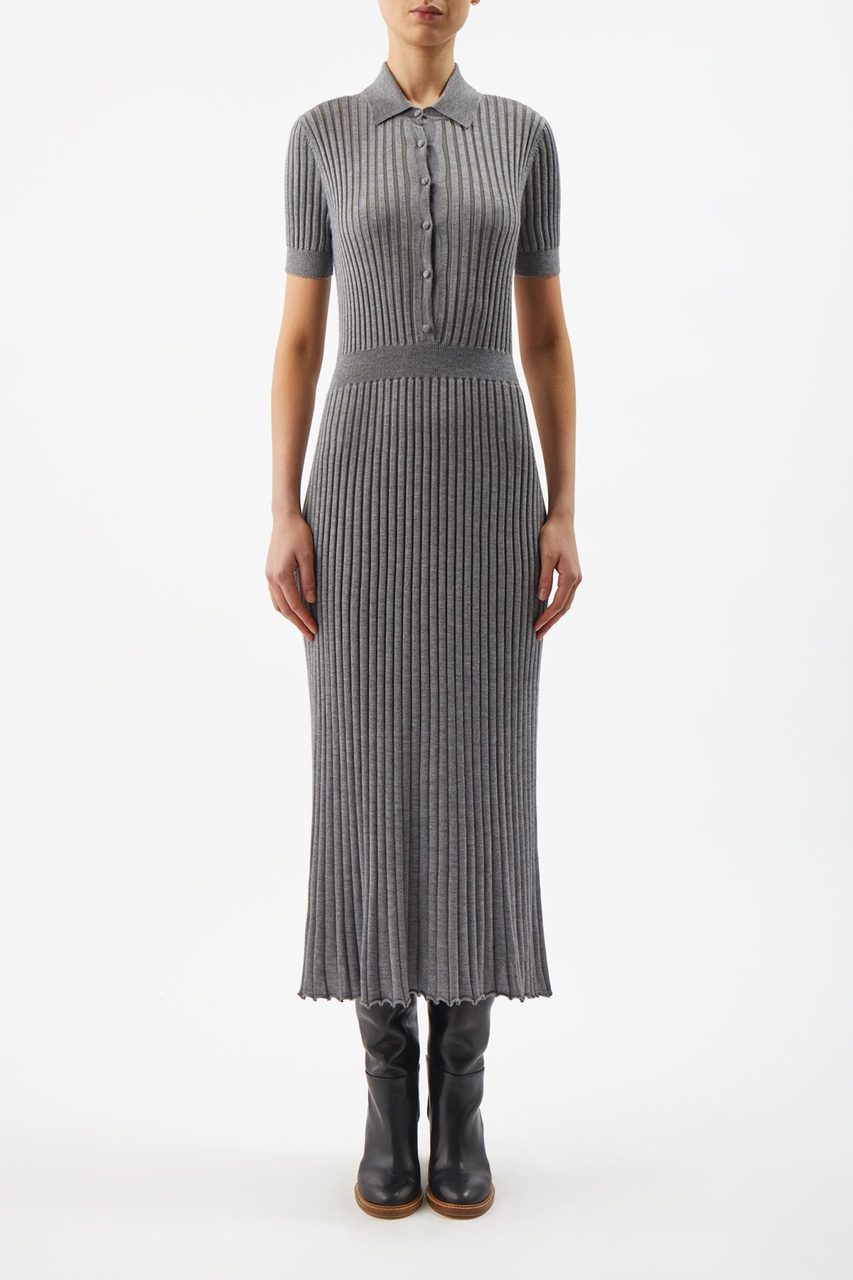 Amor Ribbed Dress in Heather Grey Cashmere Silk - 2