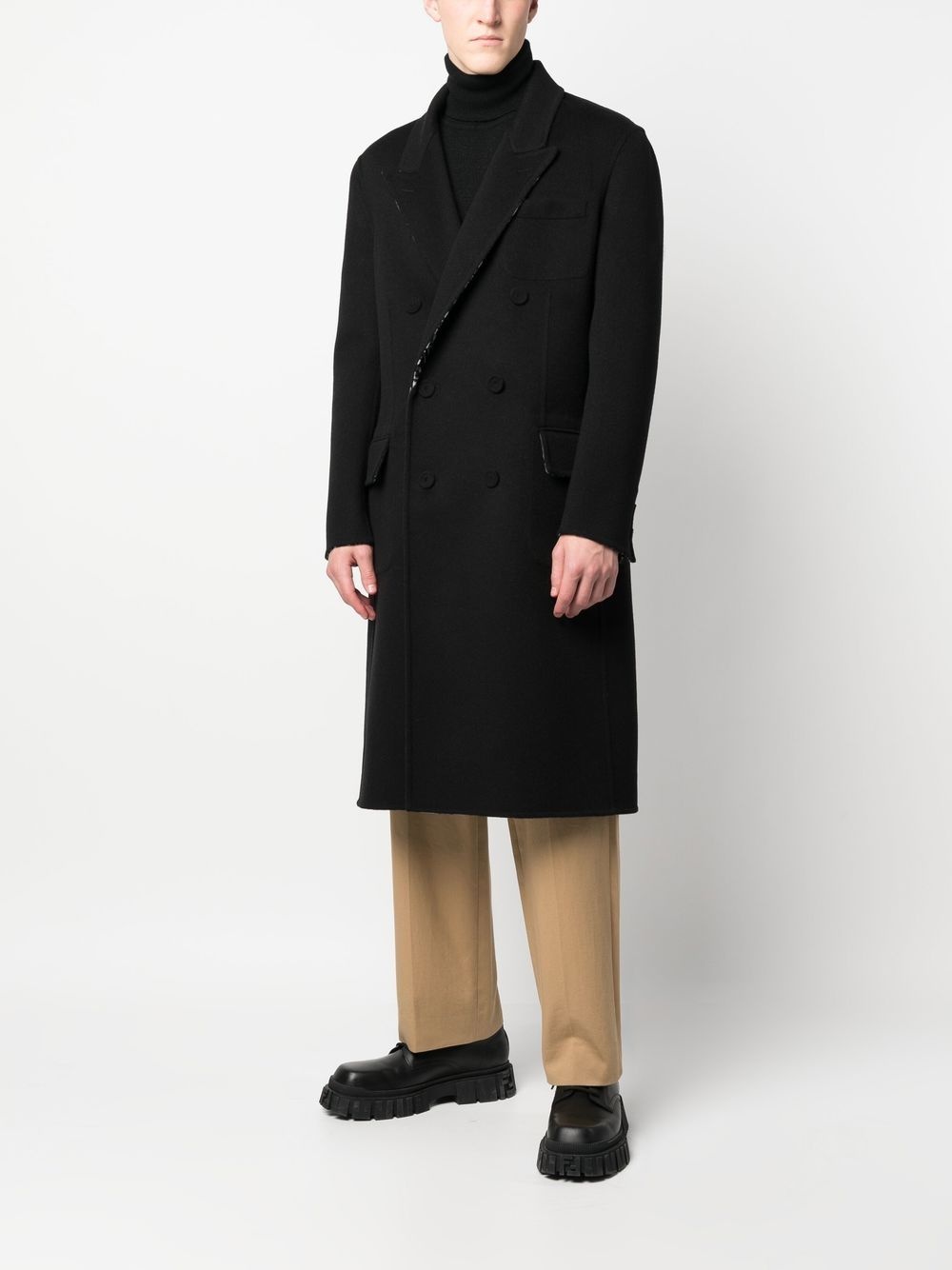 FF-print double-breasted reversible coat - 2