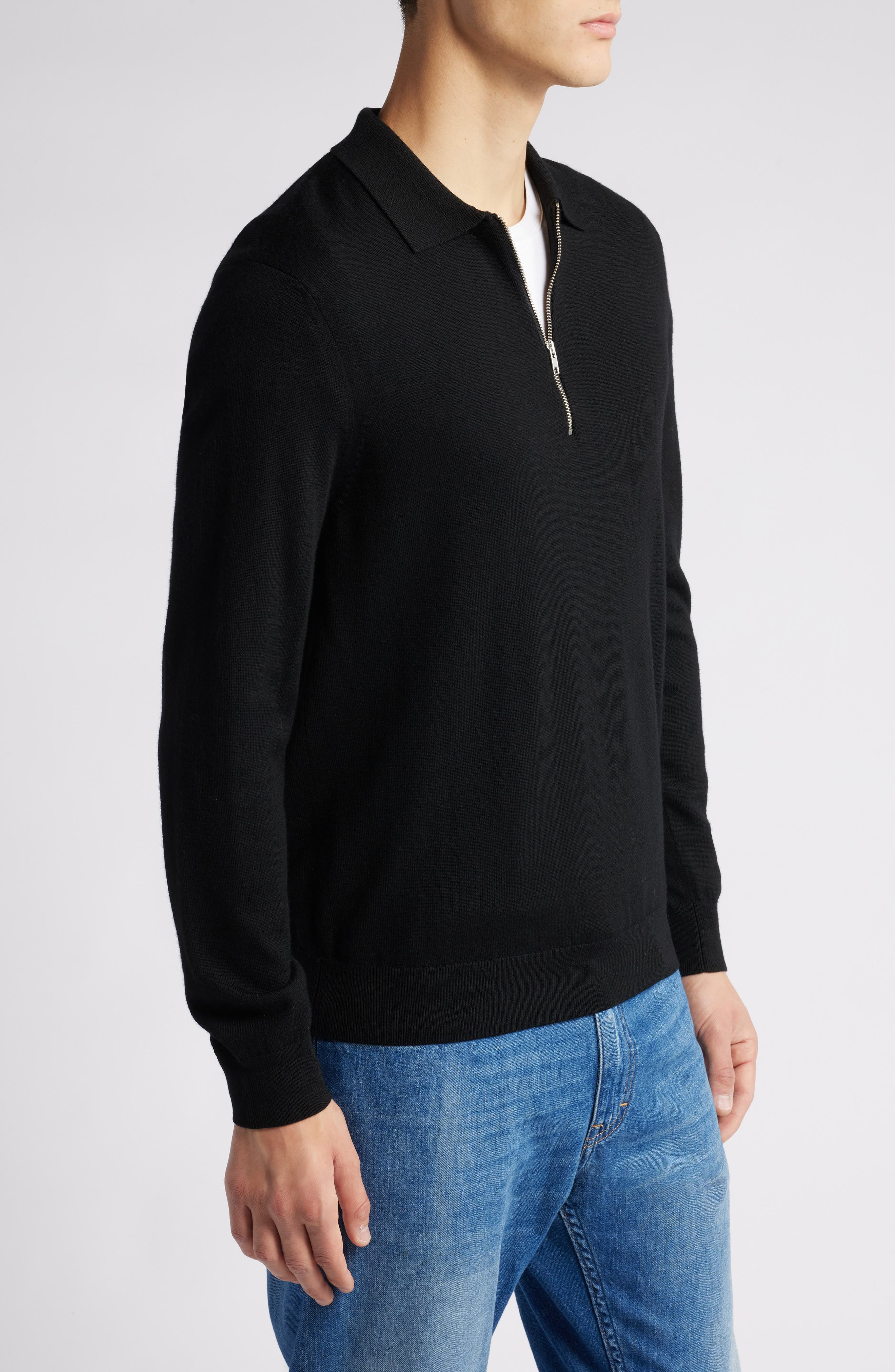 NN07 Quarter Zip Wool Polo Sweater in Black at Nordstrom - 3