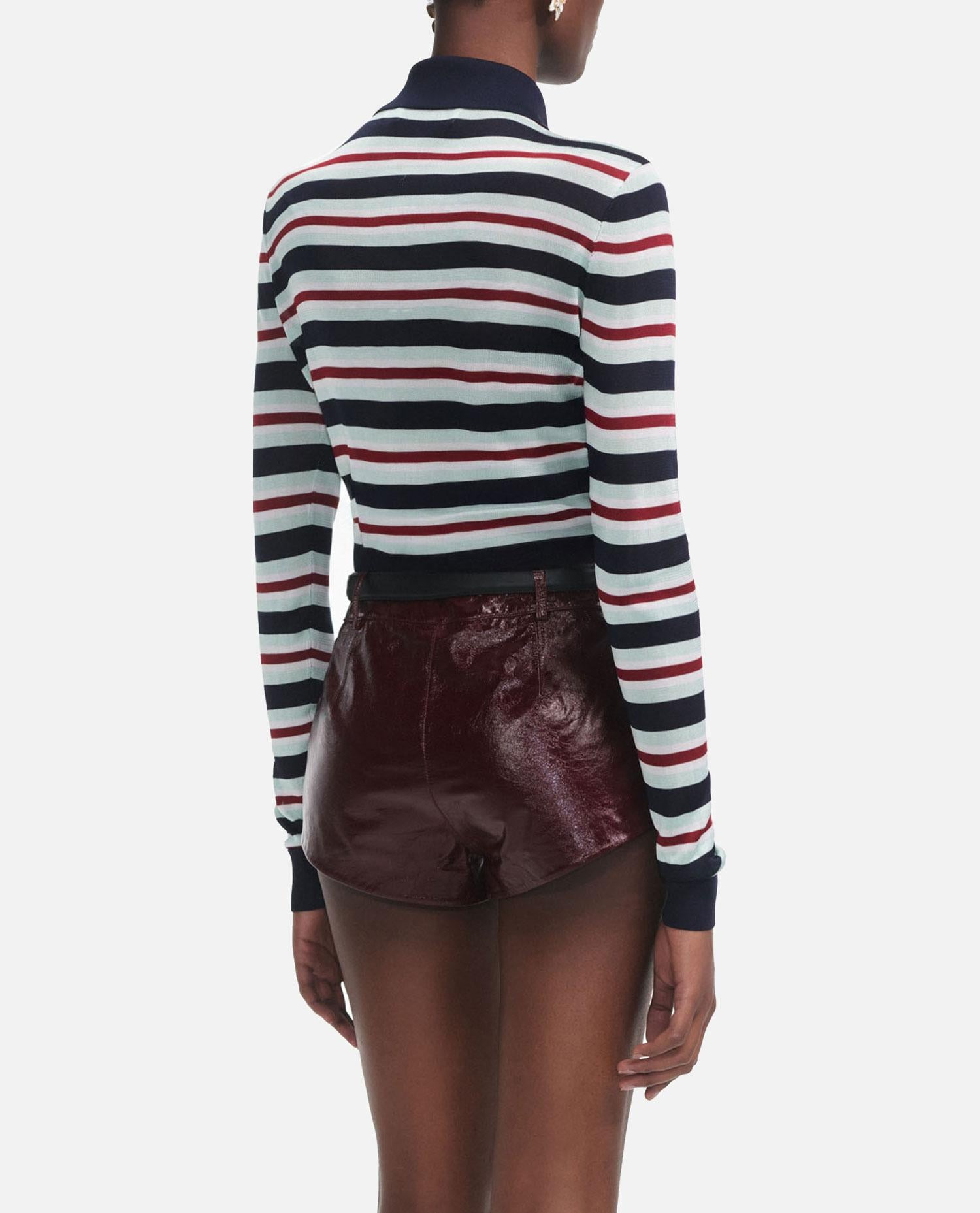 NAVY STRIPED VISCOSE KNIT TOP - 4