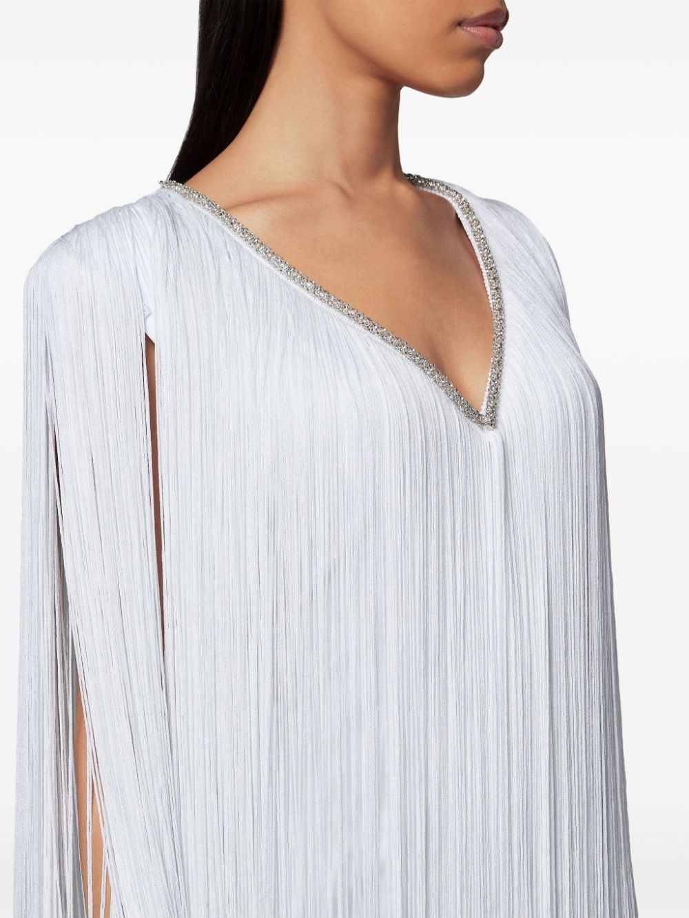 fringed v-neck mini dress - 4