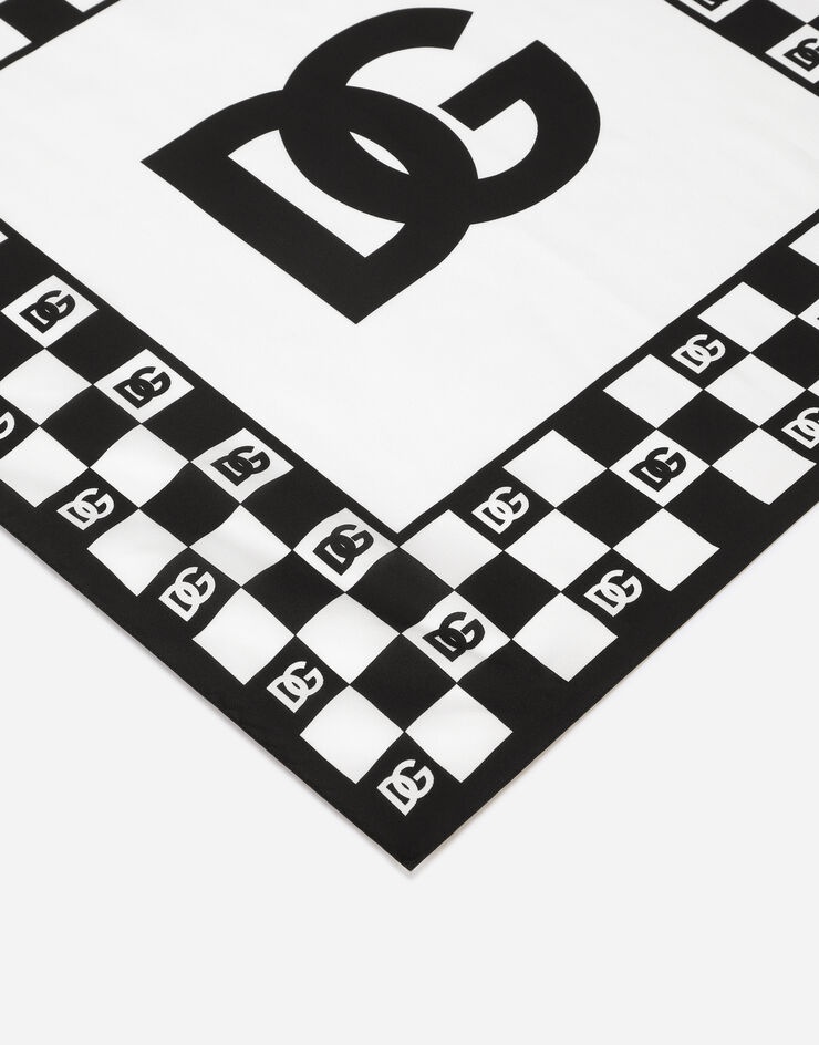 Damier-print silk headscarf with DG logo - 2