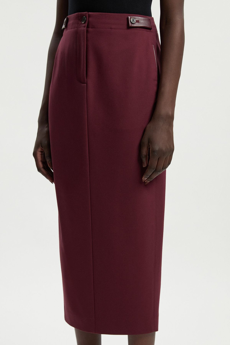 Ponte And Pu Mix Tab Detail Tailored Pencil Midi Skirt 3