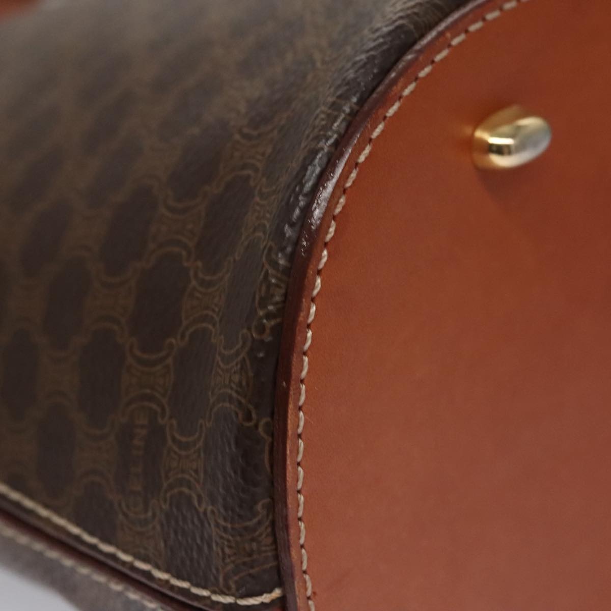 CELINE Macadam Canvas Hand Bag Pvc Leather Brown Gold - 8