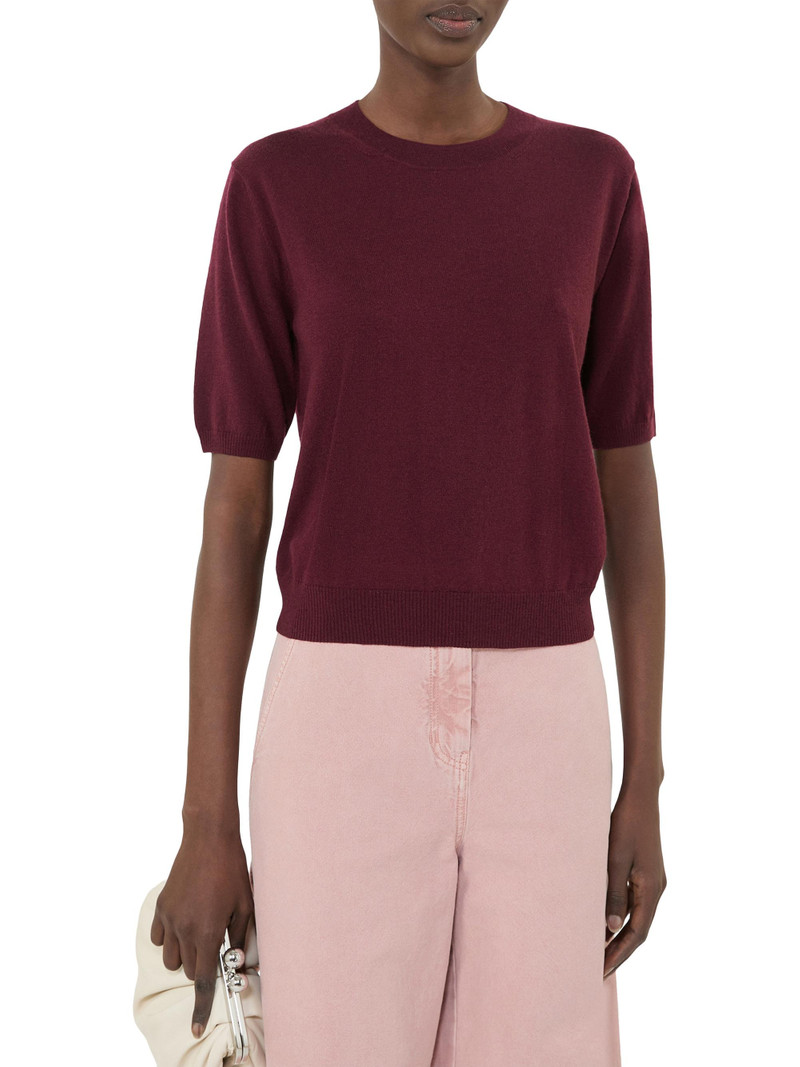 Women's Regular Fit Wool and Cashmere Sweater - Bordeaux 5