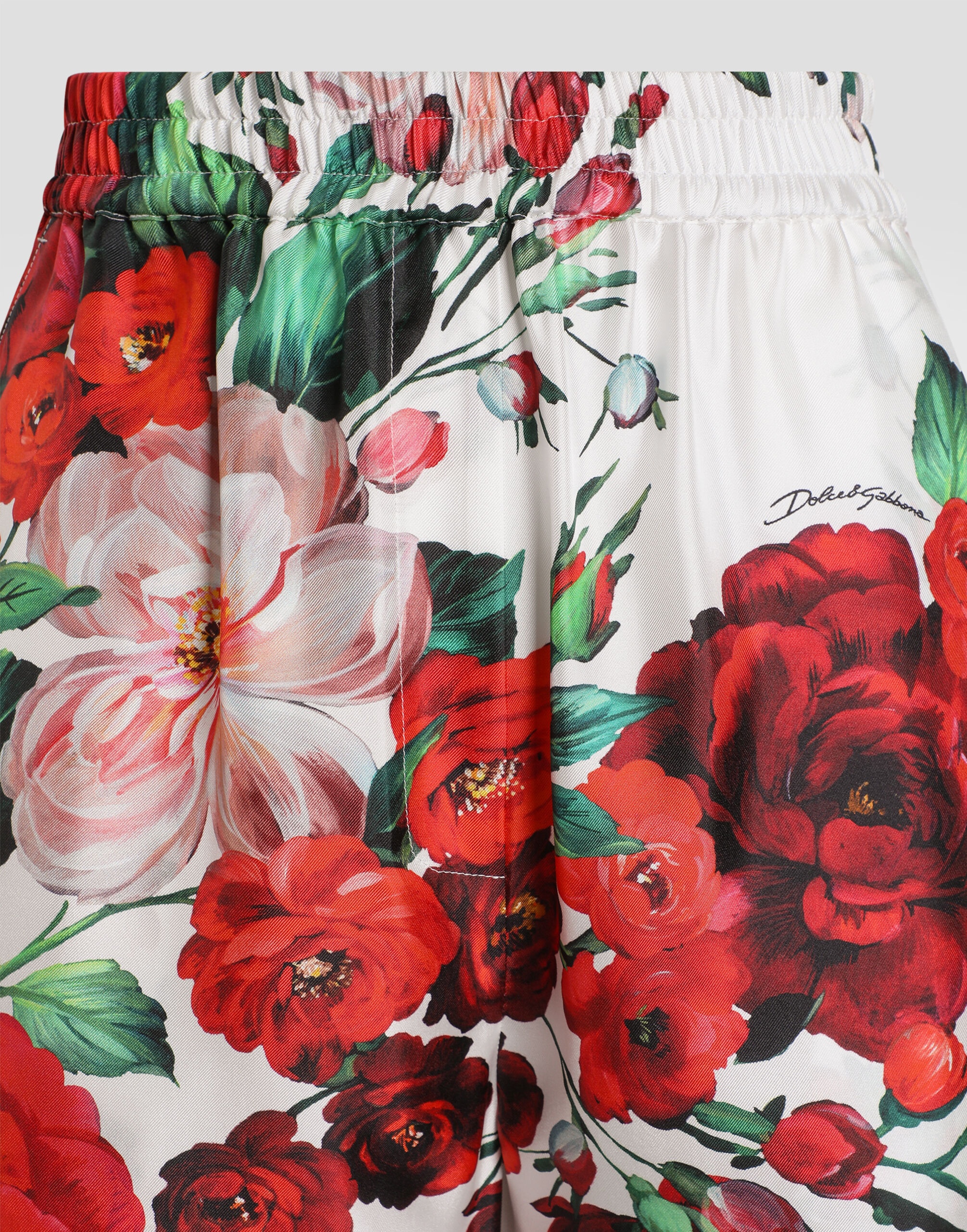 Satin pajama pants with rose print - 6
