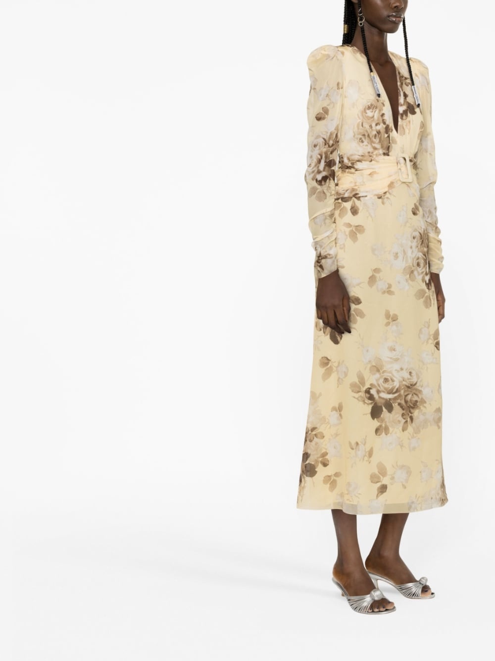 floral-print belted silk dress - 4