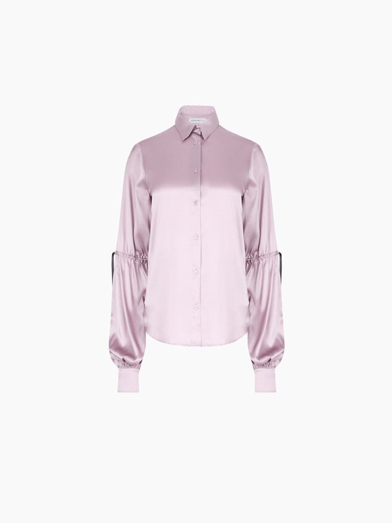Mauve Silk Satin Shirt With Bow Details 5