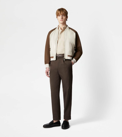 Tod's BOMBER JACKET IN LEATHER - BROWN, OFF WHITE outlook